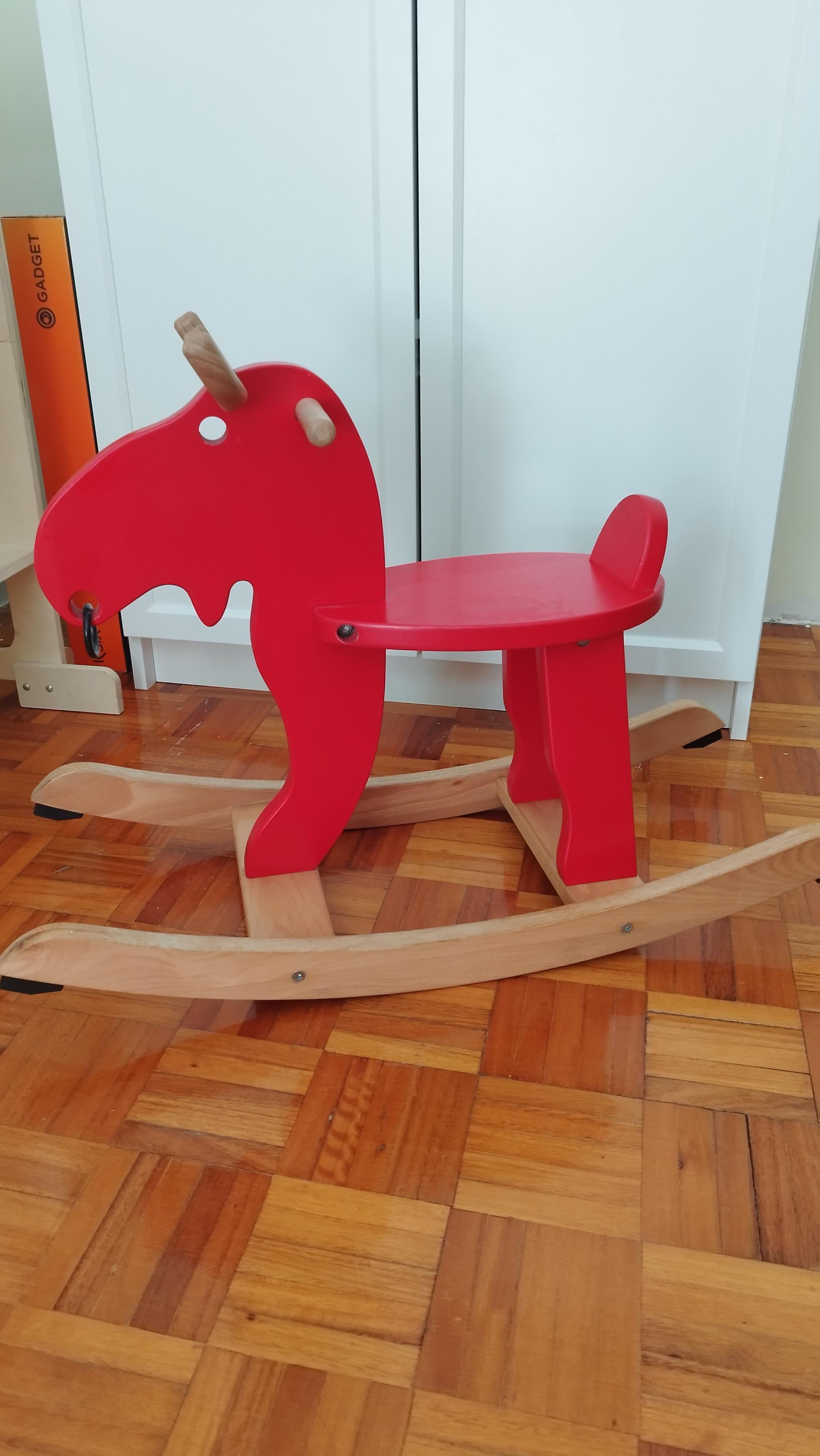 EKORRE rocking-moose, red/rubberwood