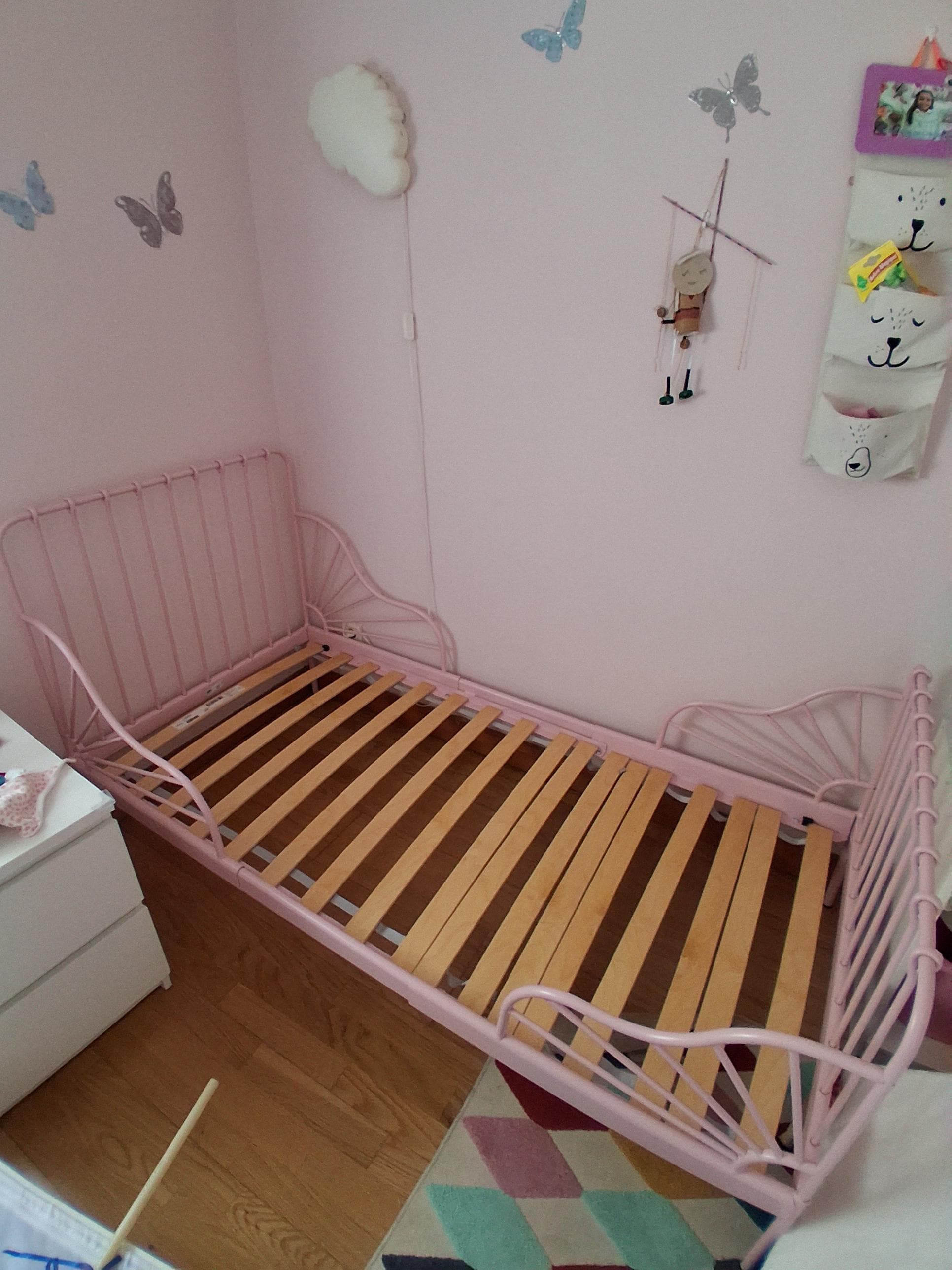 MINNEN ext bed frame with slatted bed base, light pink, 80x200 cm