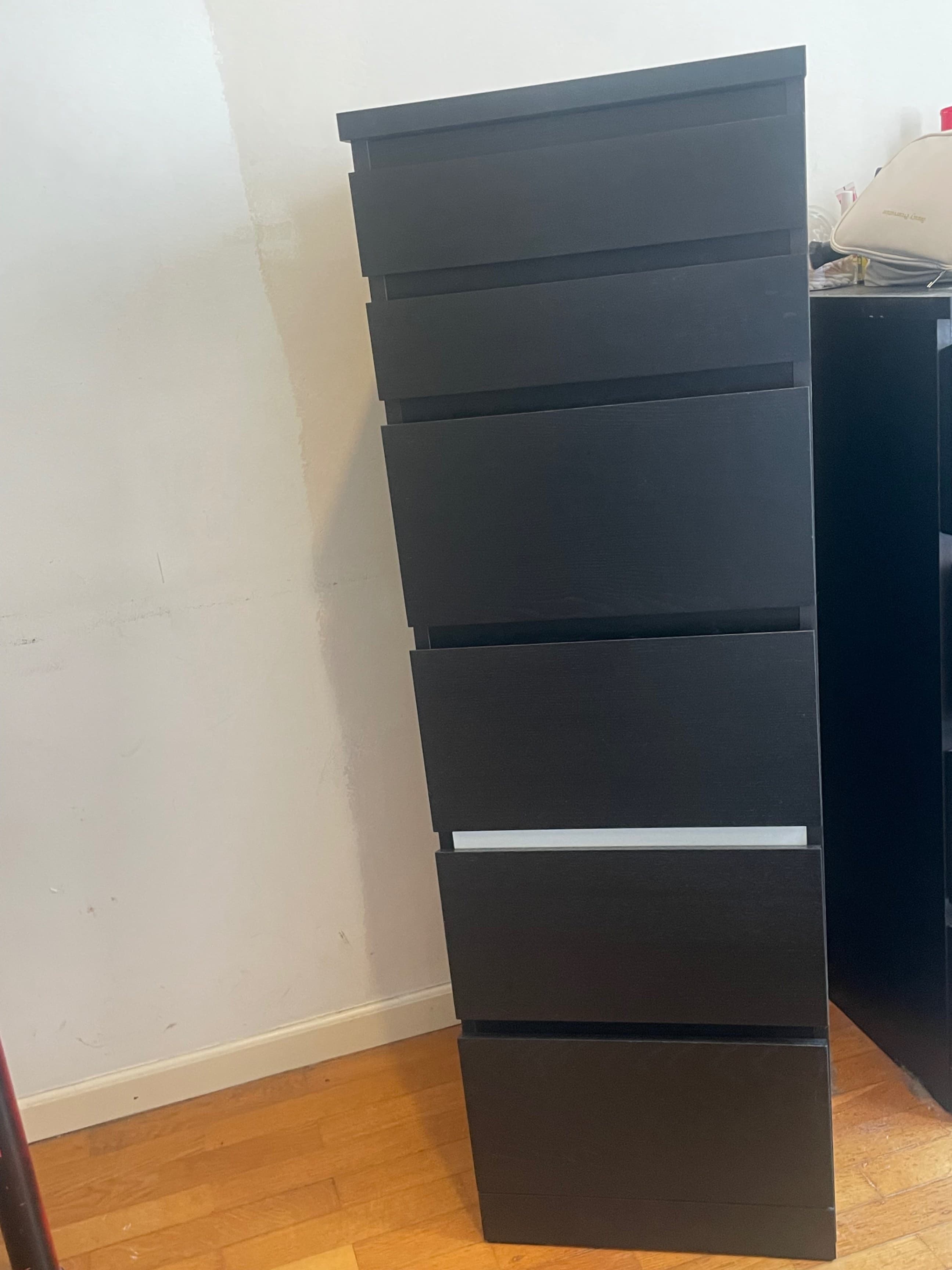 MALM Chest of 6 drawers, black-brown, mirror glass, 40x123 cm