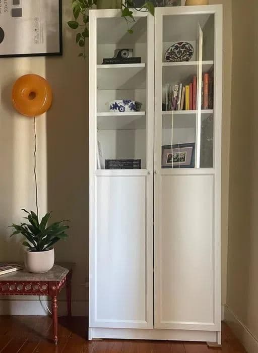 BILLY / OXBERG bookcase with panel/glass doors, white, 80x30x202 cm
