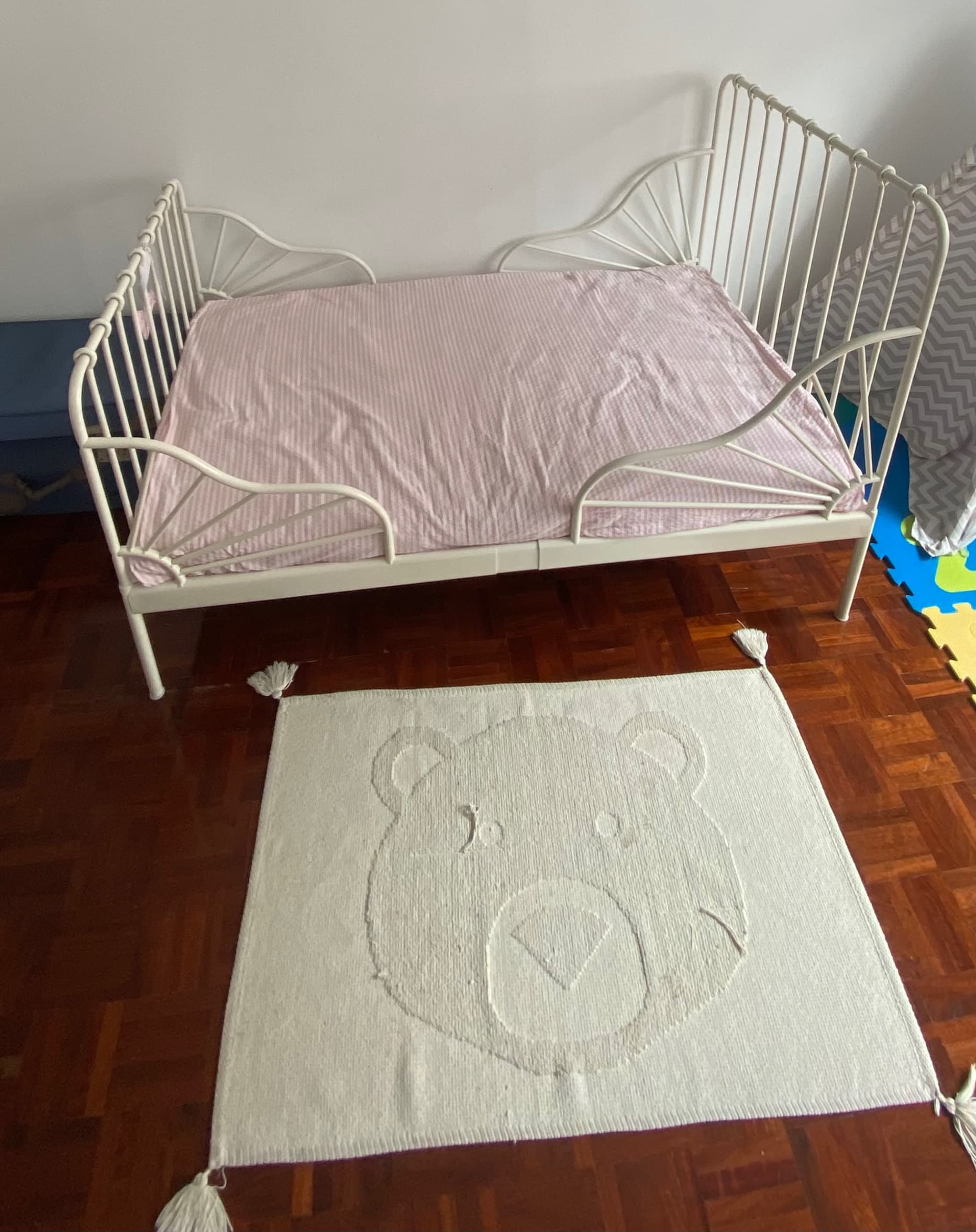 MINNEN estrut cama ext c/estrado ripas, branco, 80x200 cm
