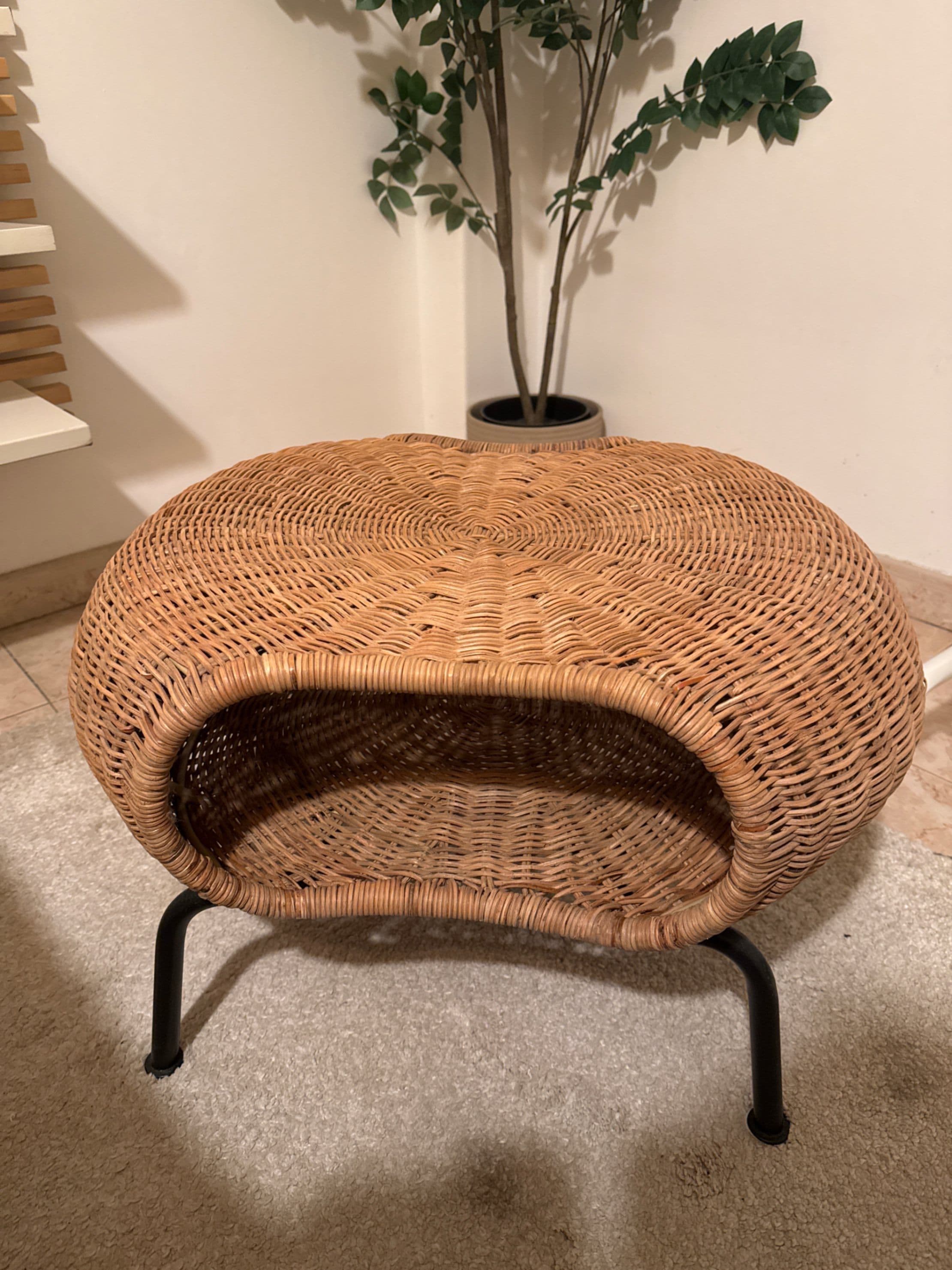 GAMLEHULT Footstool with storage, rattan, anthracite, Height: 36 cm