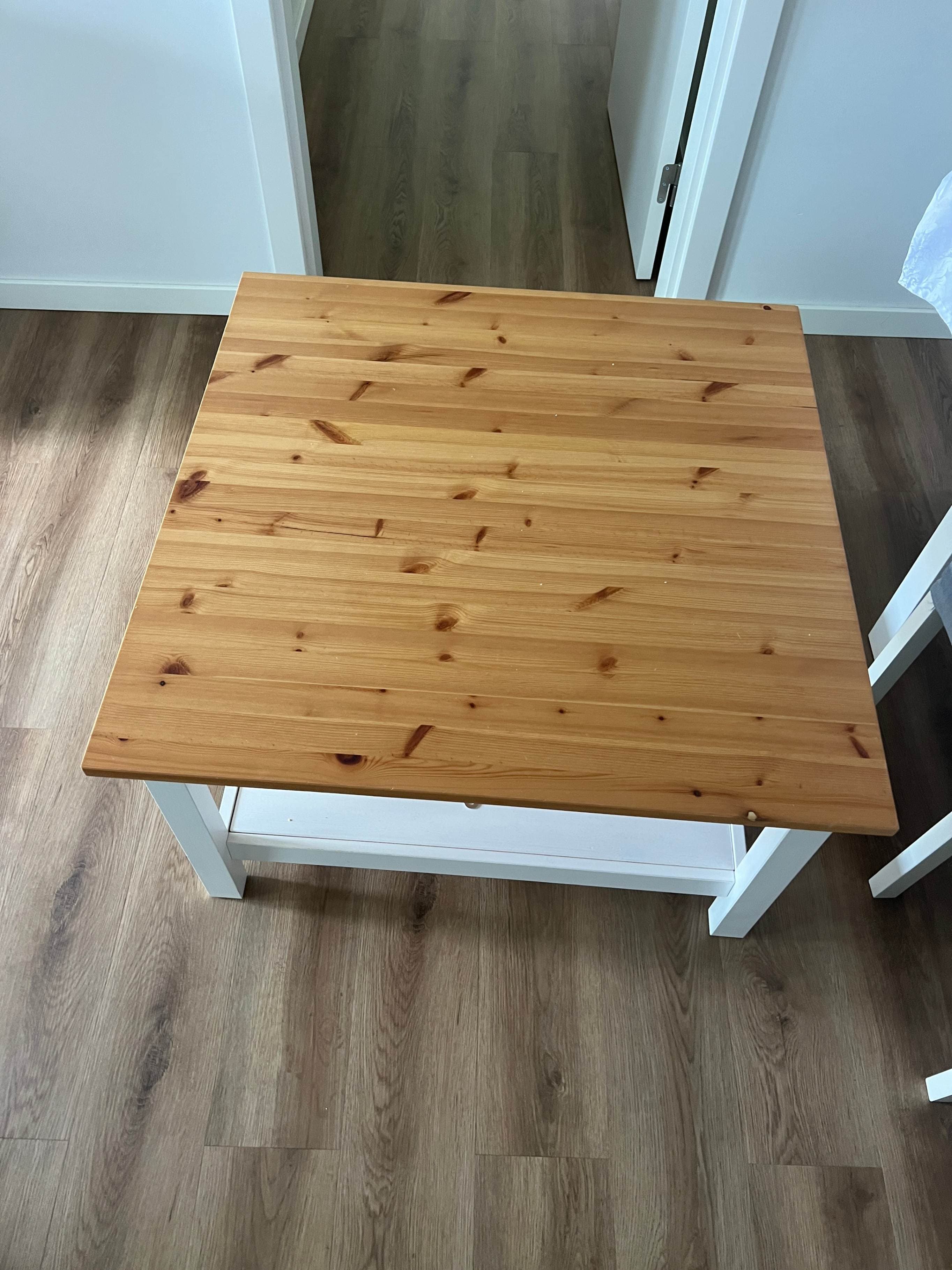 HEMNES Mesa de centro, velatura branca, castanho claro, 90x90 cm