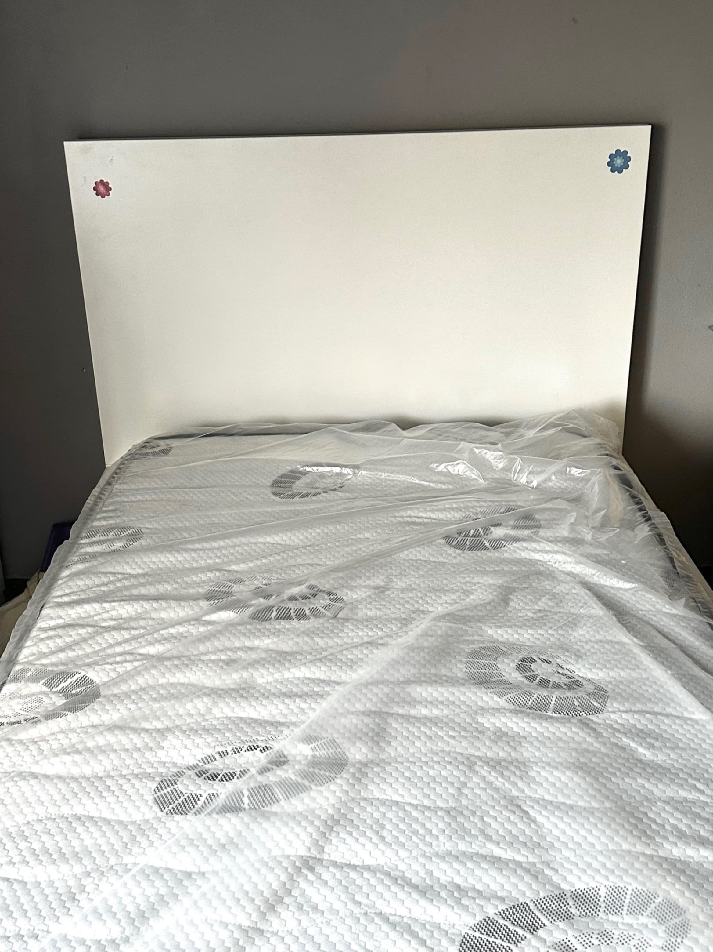 MALM bed frame, high, w 2 storage boxes, white/Luröy, 90x200 cm