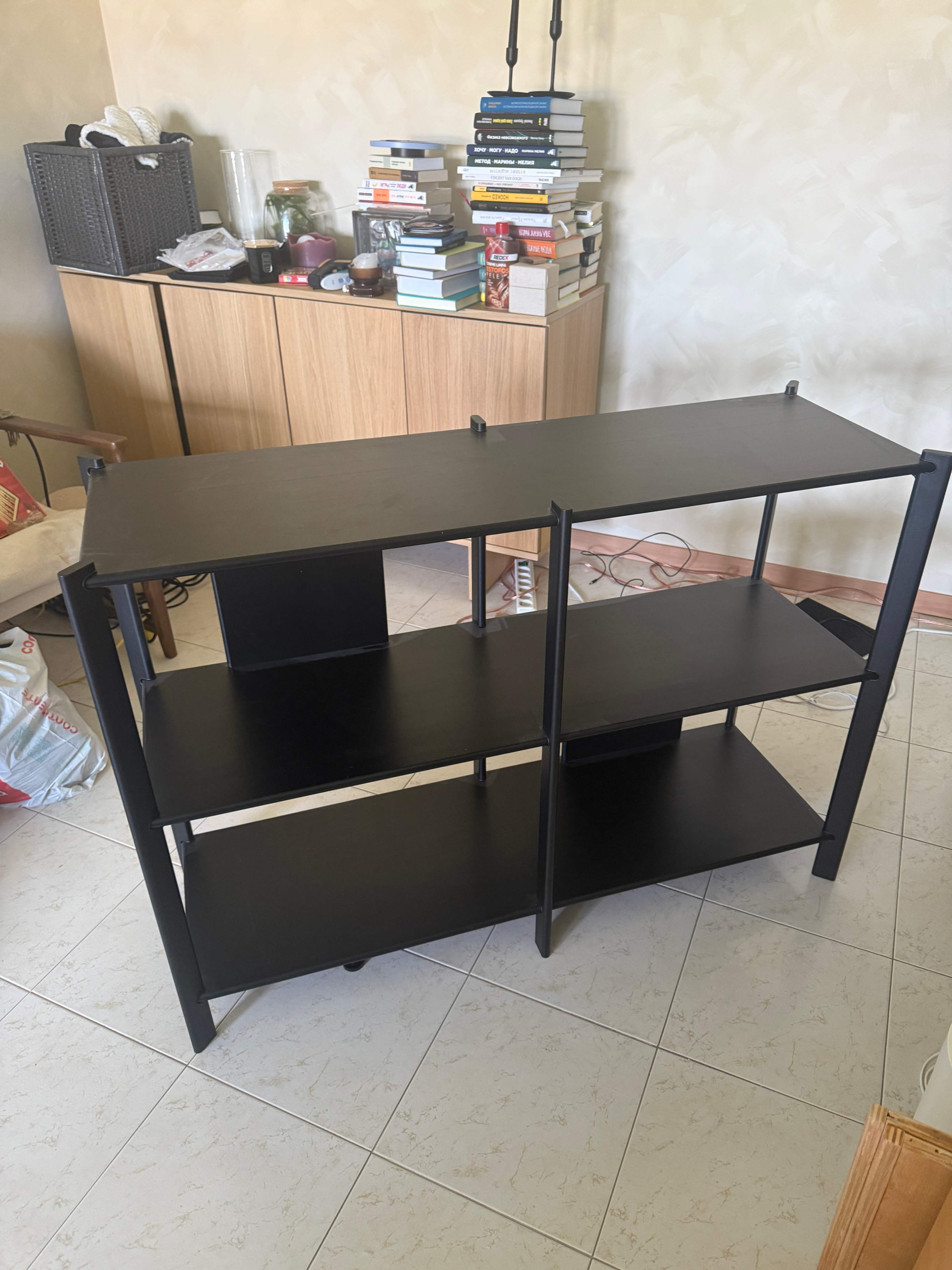 JÄTTESTA shelving unit, black, 120x85 cm