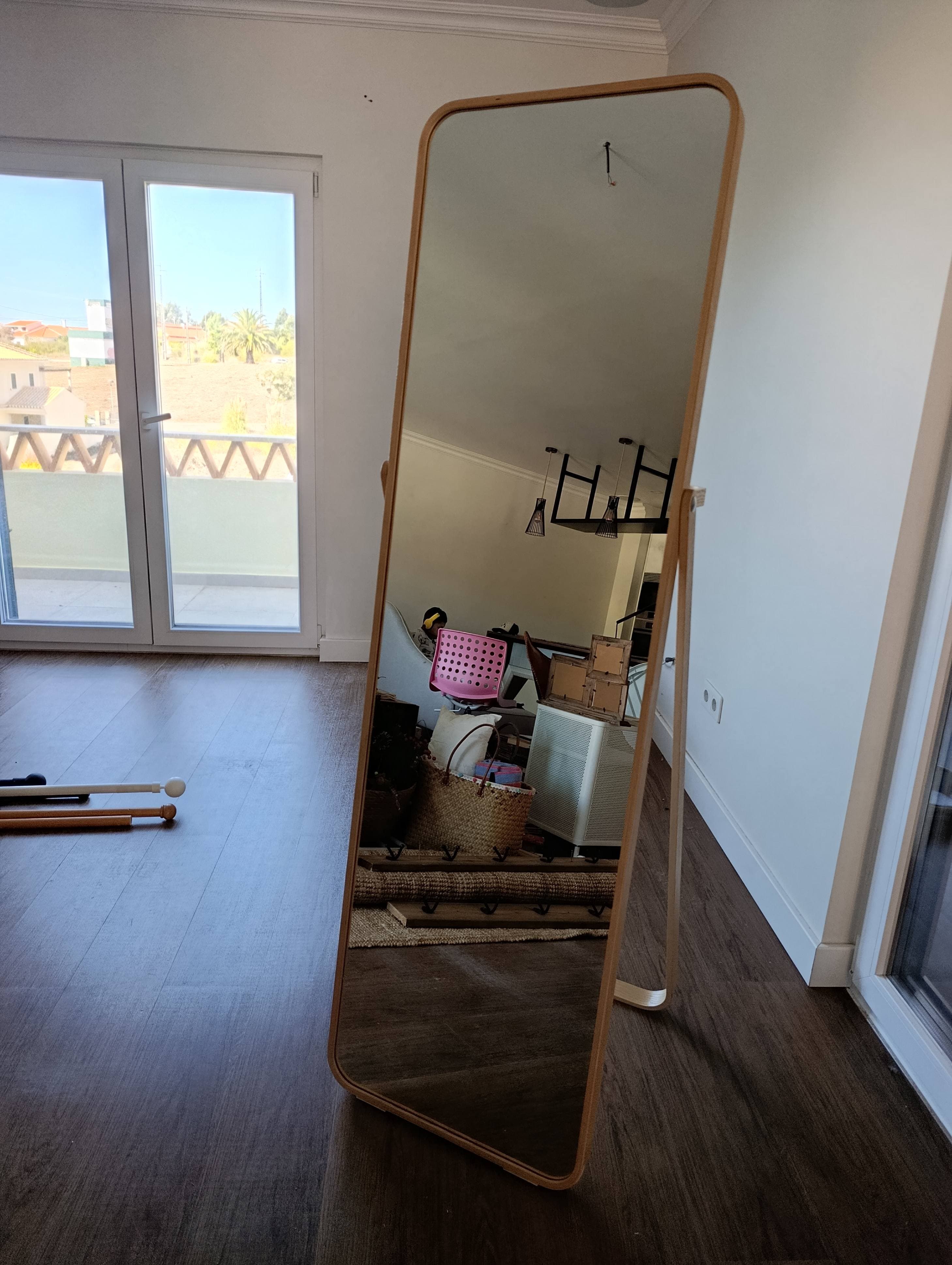 IKORNNES Standing mirror, ash, 52x167 cm