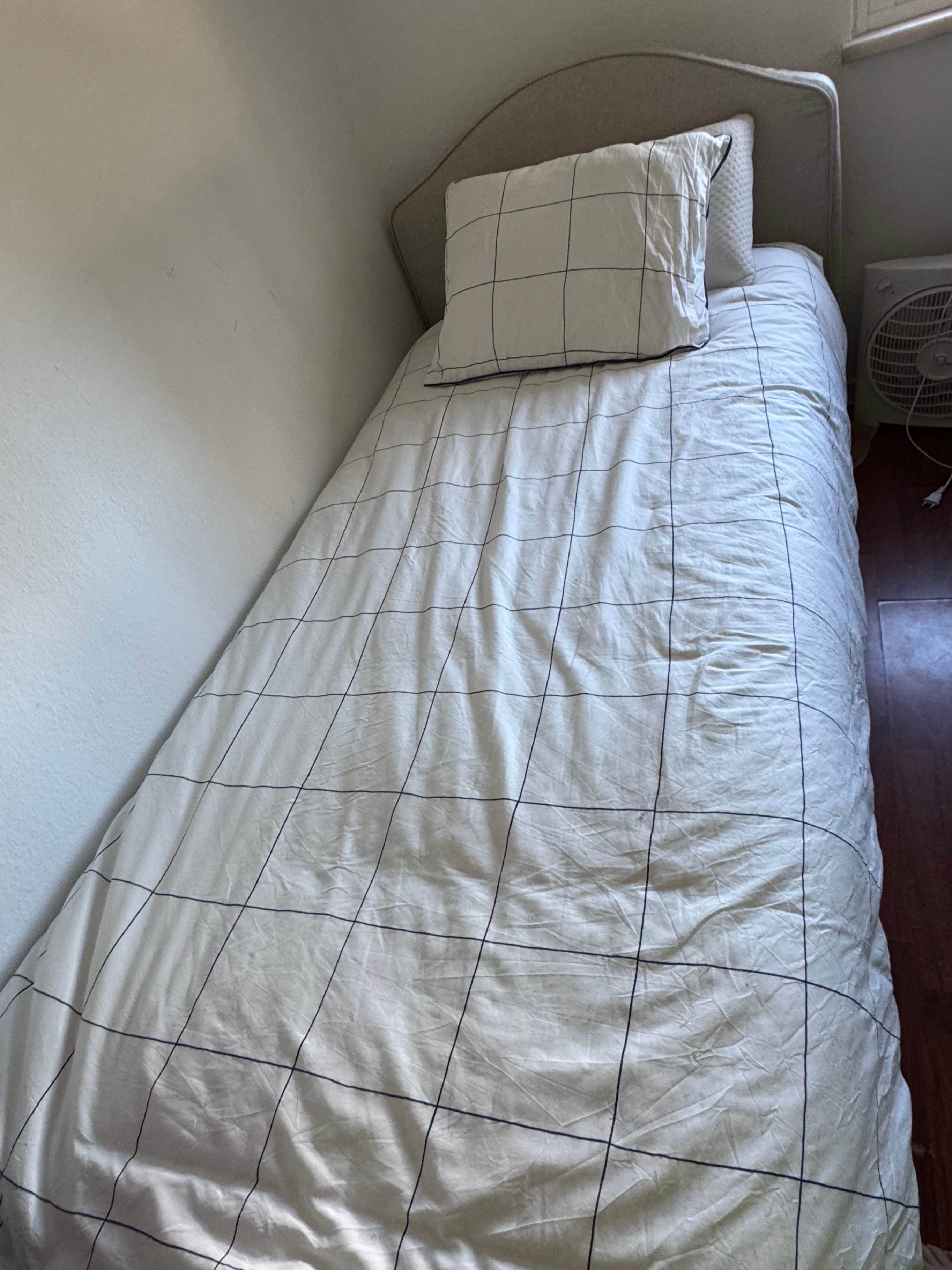 RAMNEFJÄLL upholstered bed frame, Kilanda light beige/Luröy, 90x200 cm