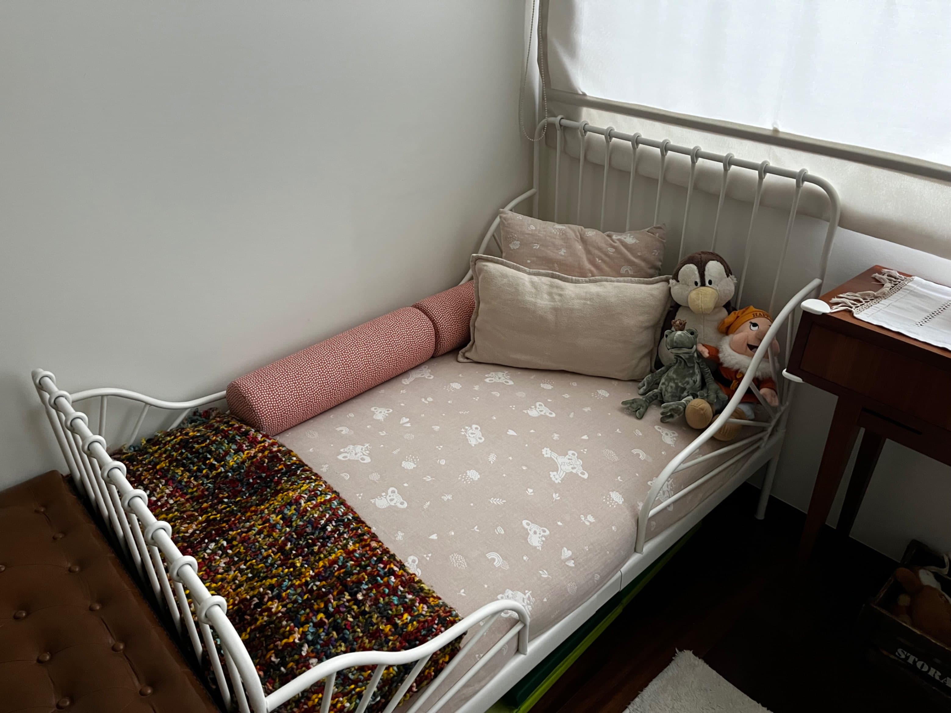 MINNEN ext bed frame with slatted bed base, white, 80x200 cm