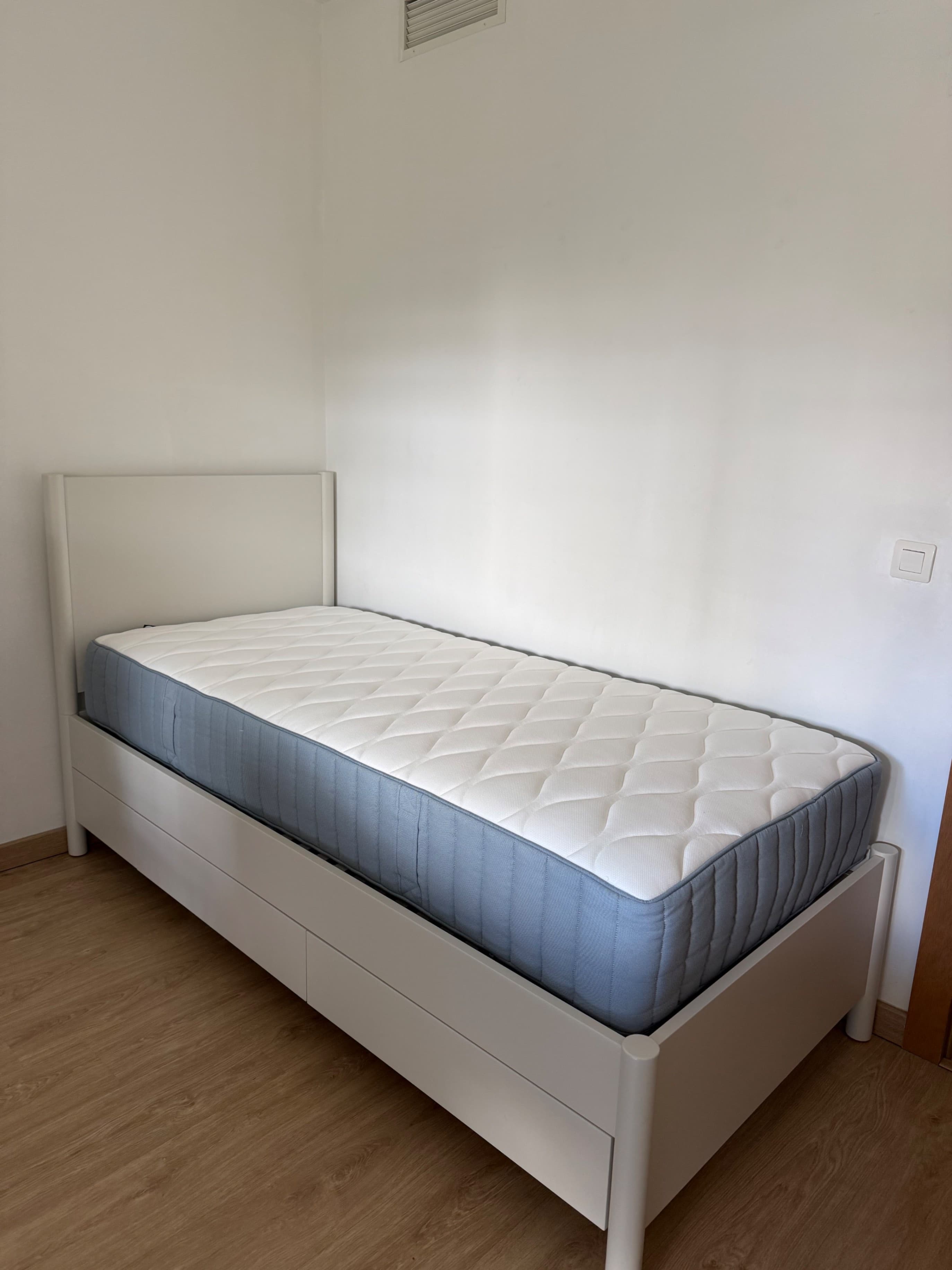 TONSTAD bed frame with storage, off-white, 90x200 cm