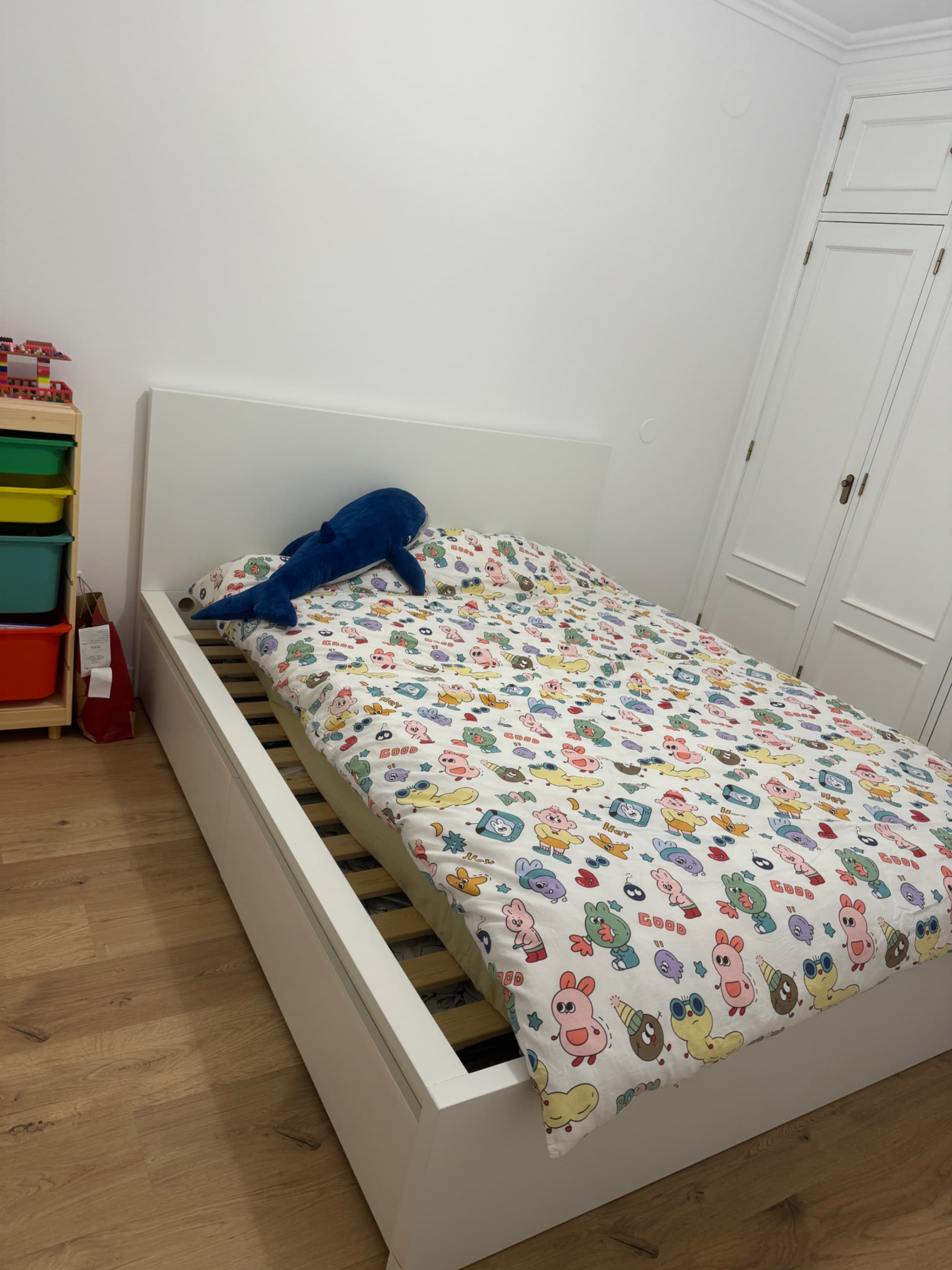 MALM bed frame, high, w 4 storage boxes, white, 160x200 cm