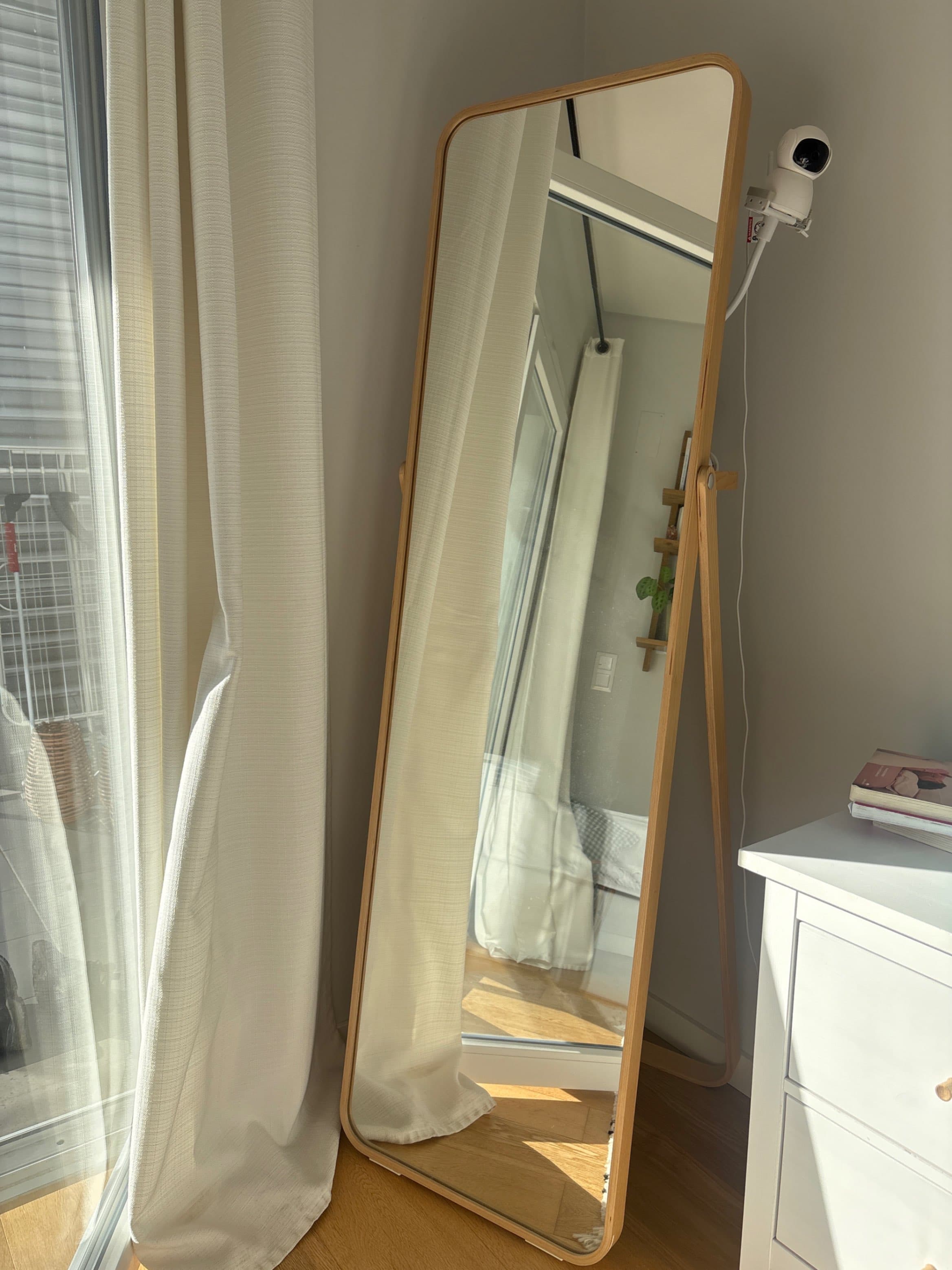 IKORNNES Standing mirror, ash, 52x167 cm