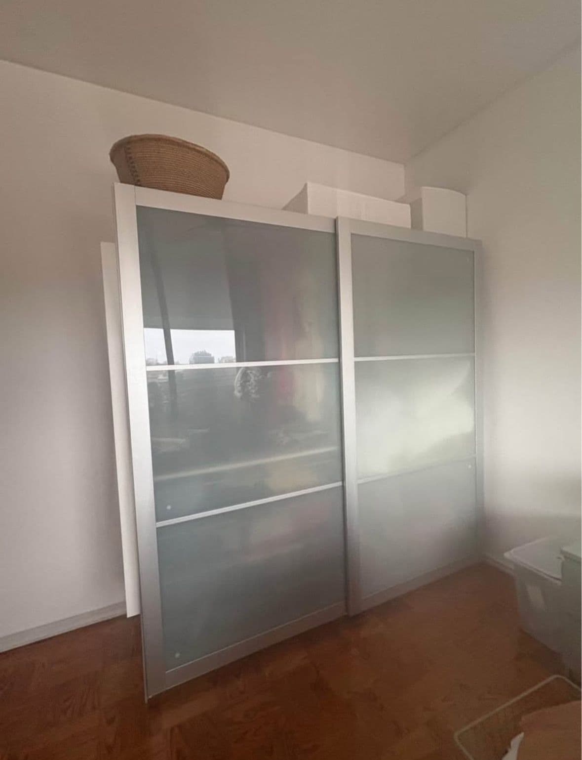 MEHAMN pair of sliding doors, aluminium double sided/light blue light green, 200x201 cm