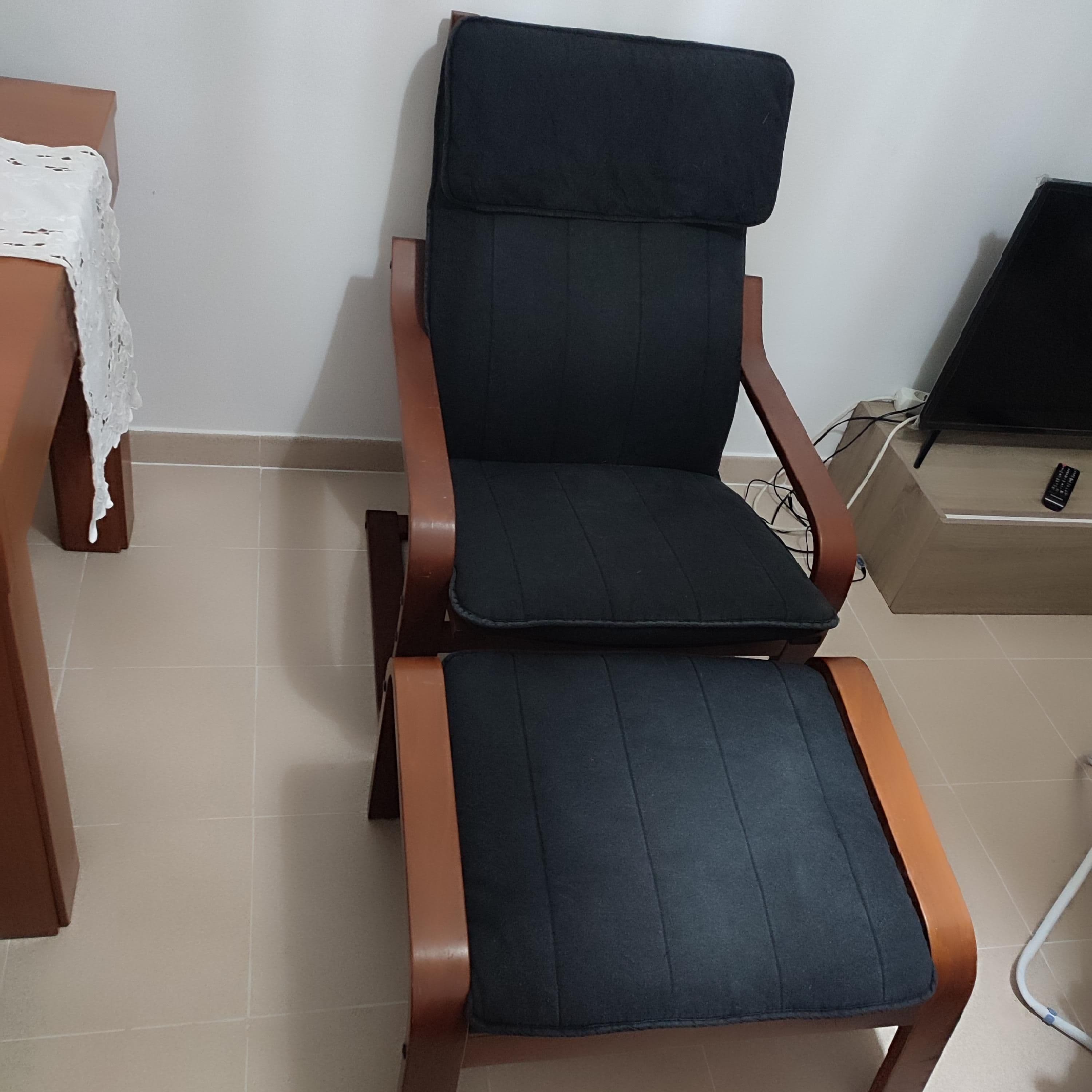 POÄNG armchair and footstool, white stained oak veneer/Knisa black