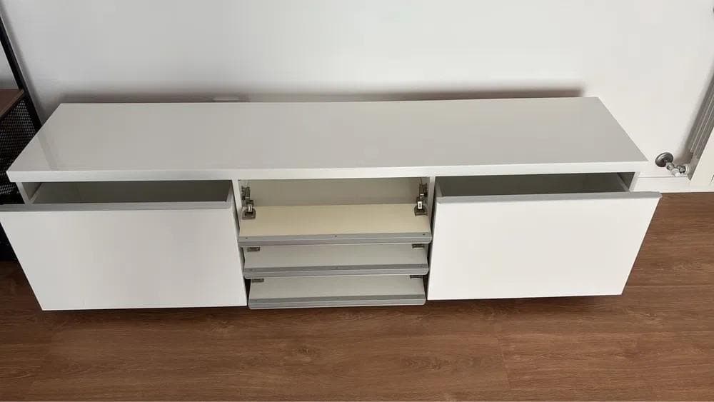 BESTÅ BURS TV bench, high-gloss white, 180x41x49 cm