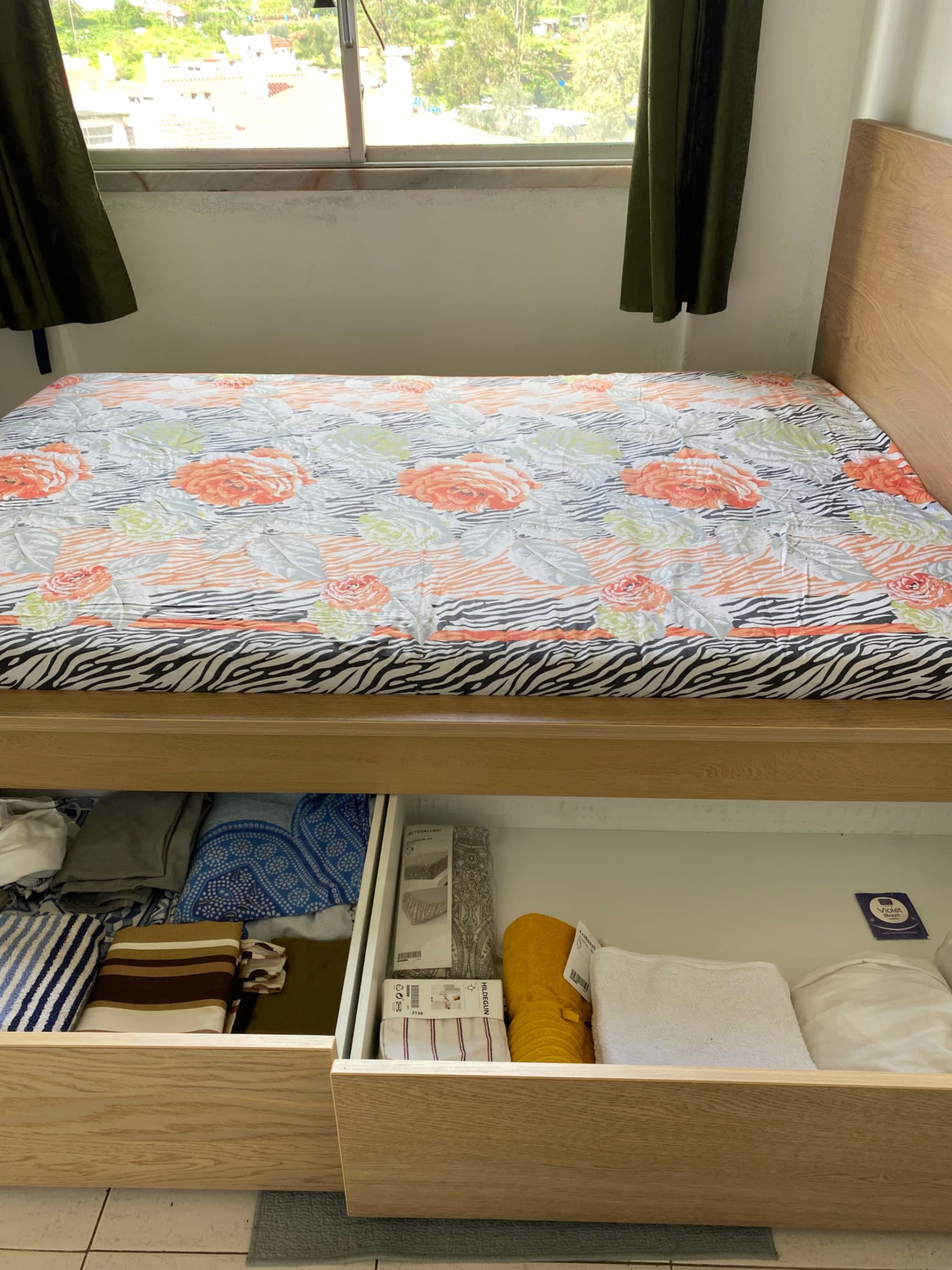 MALM estrutura de cama, chapa de carvalho c/velatura branca/Luröy, 160x200 cm