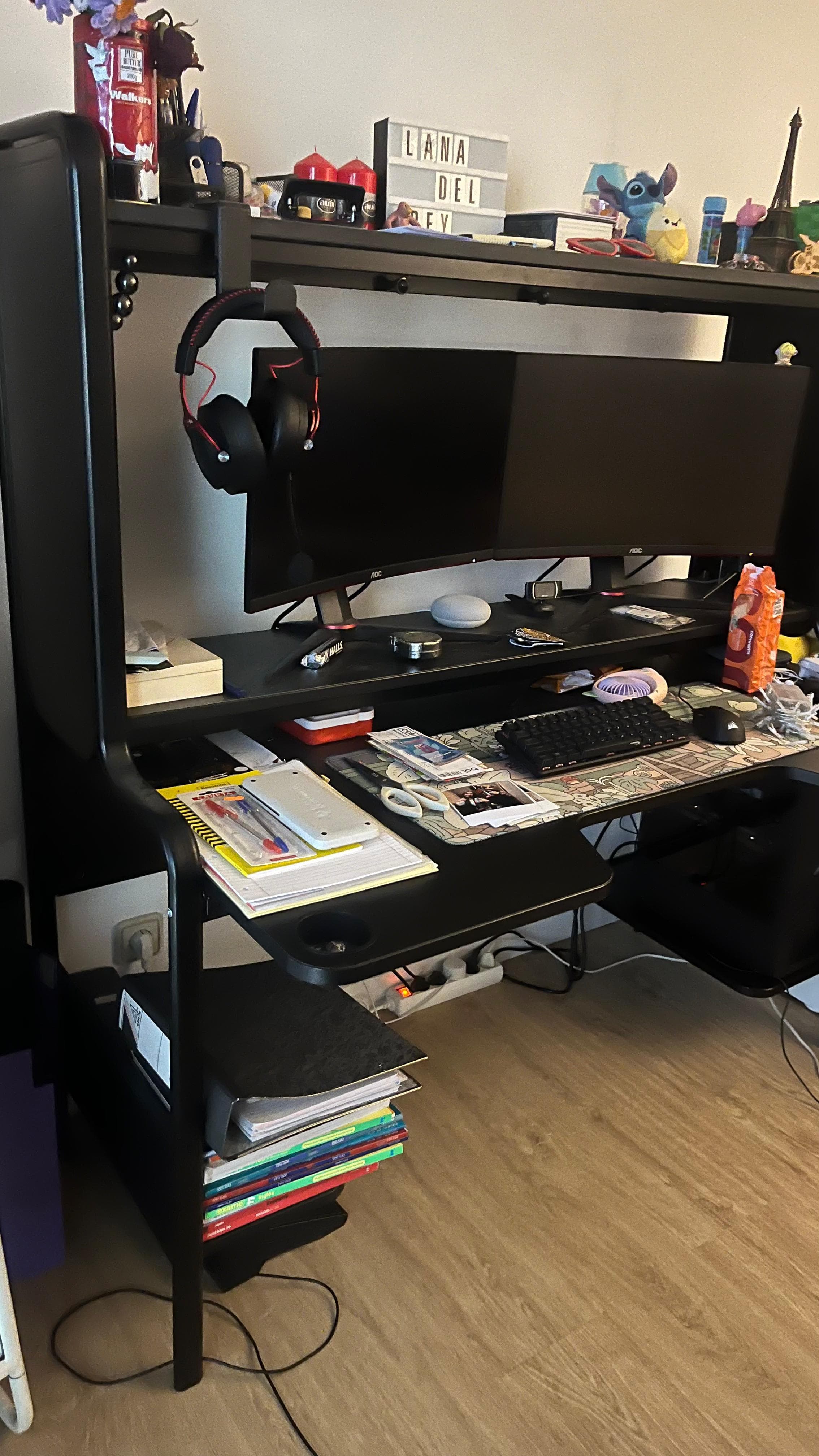 FREDDE gaming desk, black, 140/185x74x146 cm