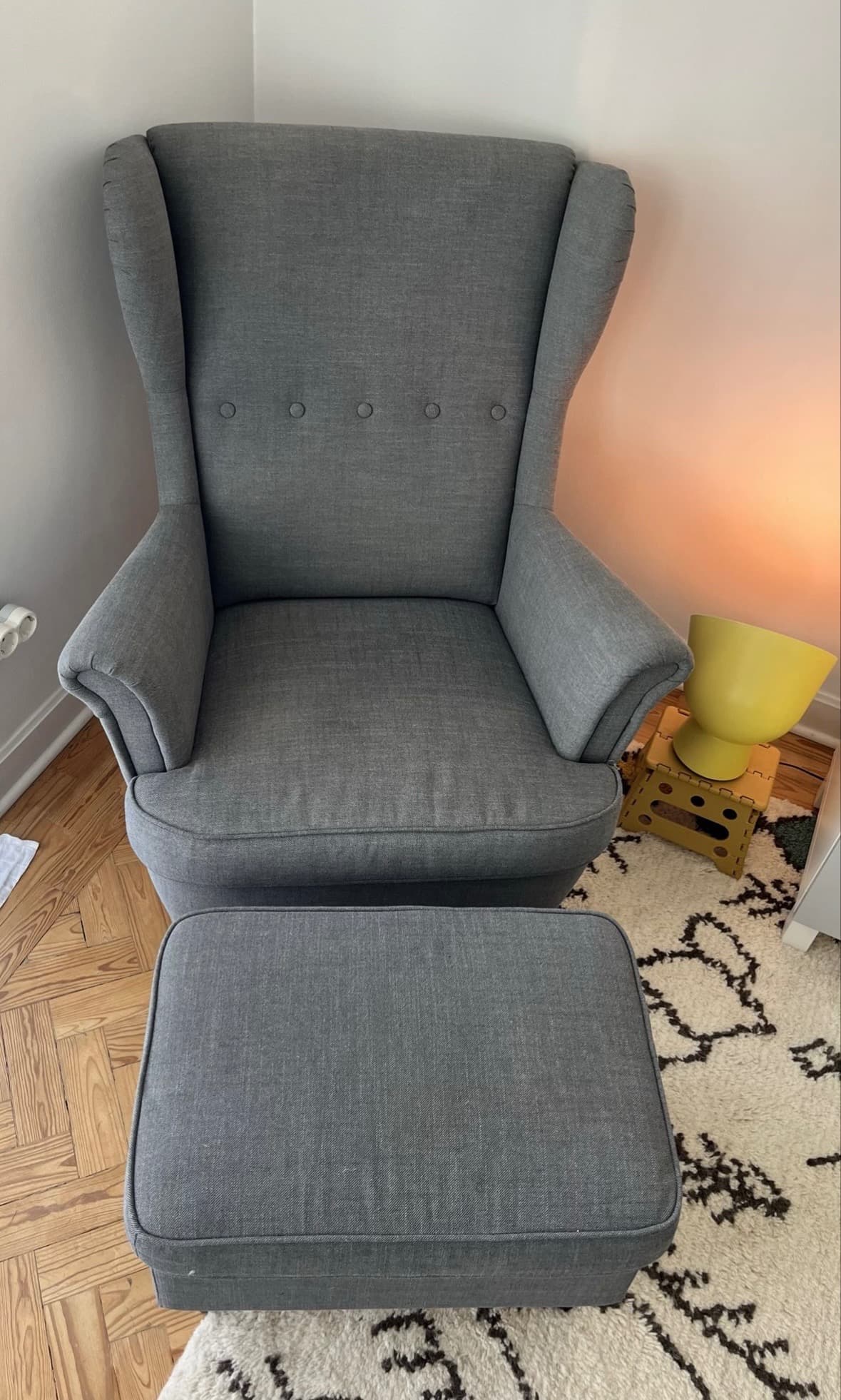 STRANDMON Wing chair, Nordvalla dark grey, Width: 82 cm