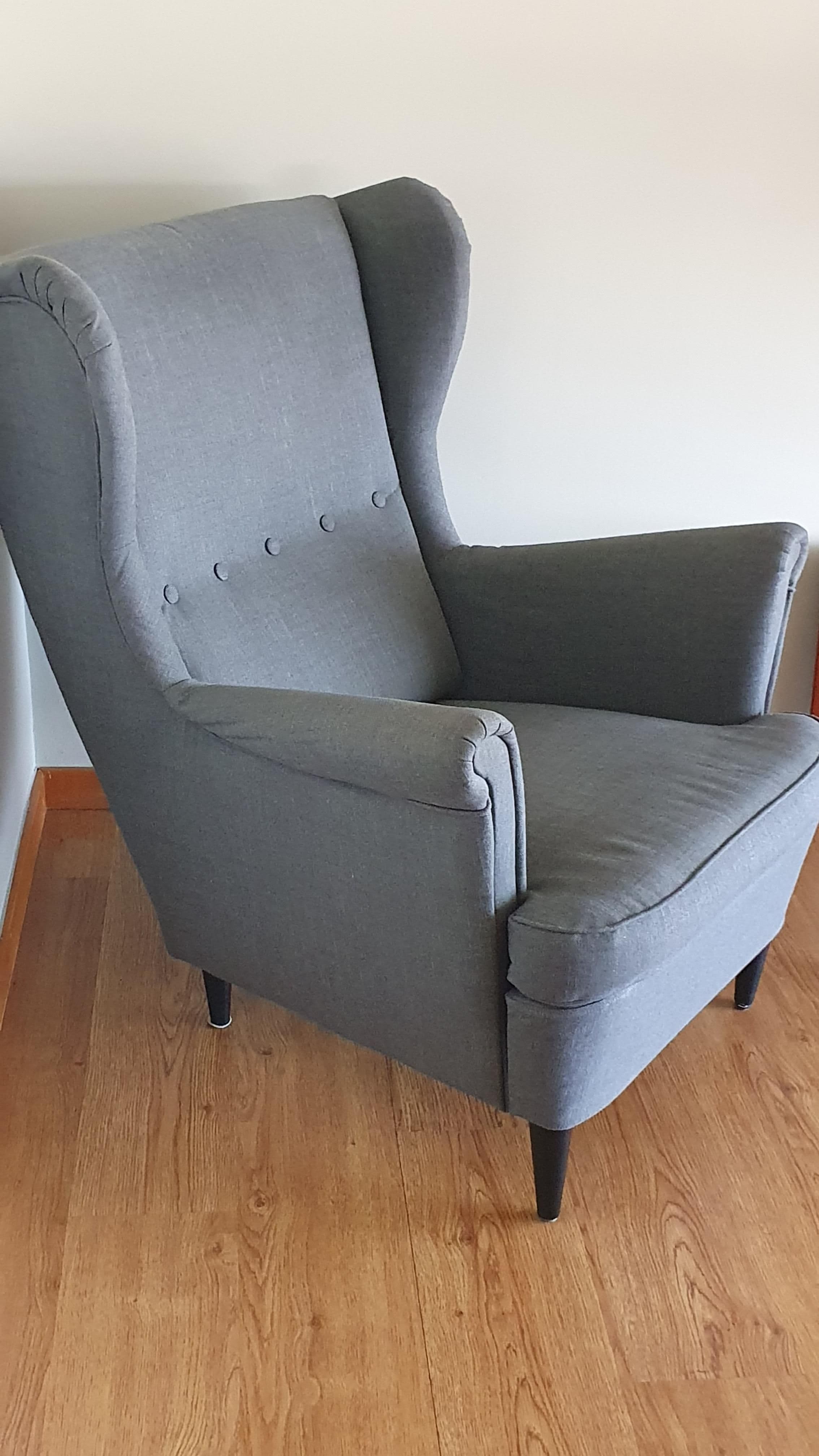STRANDMON Wing chair, Nordvalla dark grey, Width: 82 cm