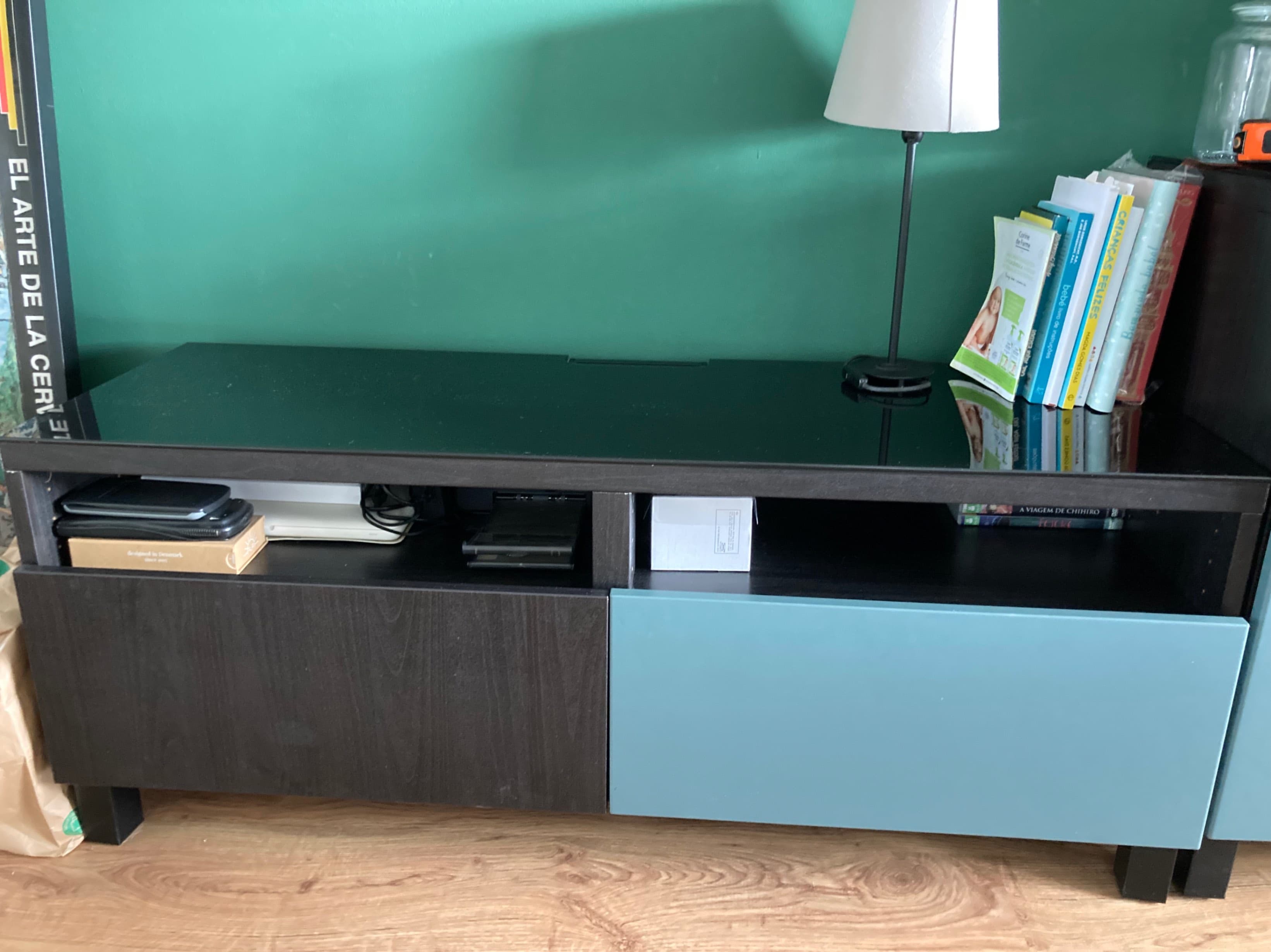 BESTÅ TV bench with drawers, black-brown Hedeviken/Stubbarp/dark brown stained oak veneer, 120x42x48 cm