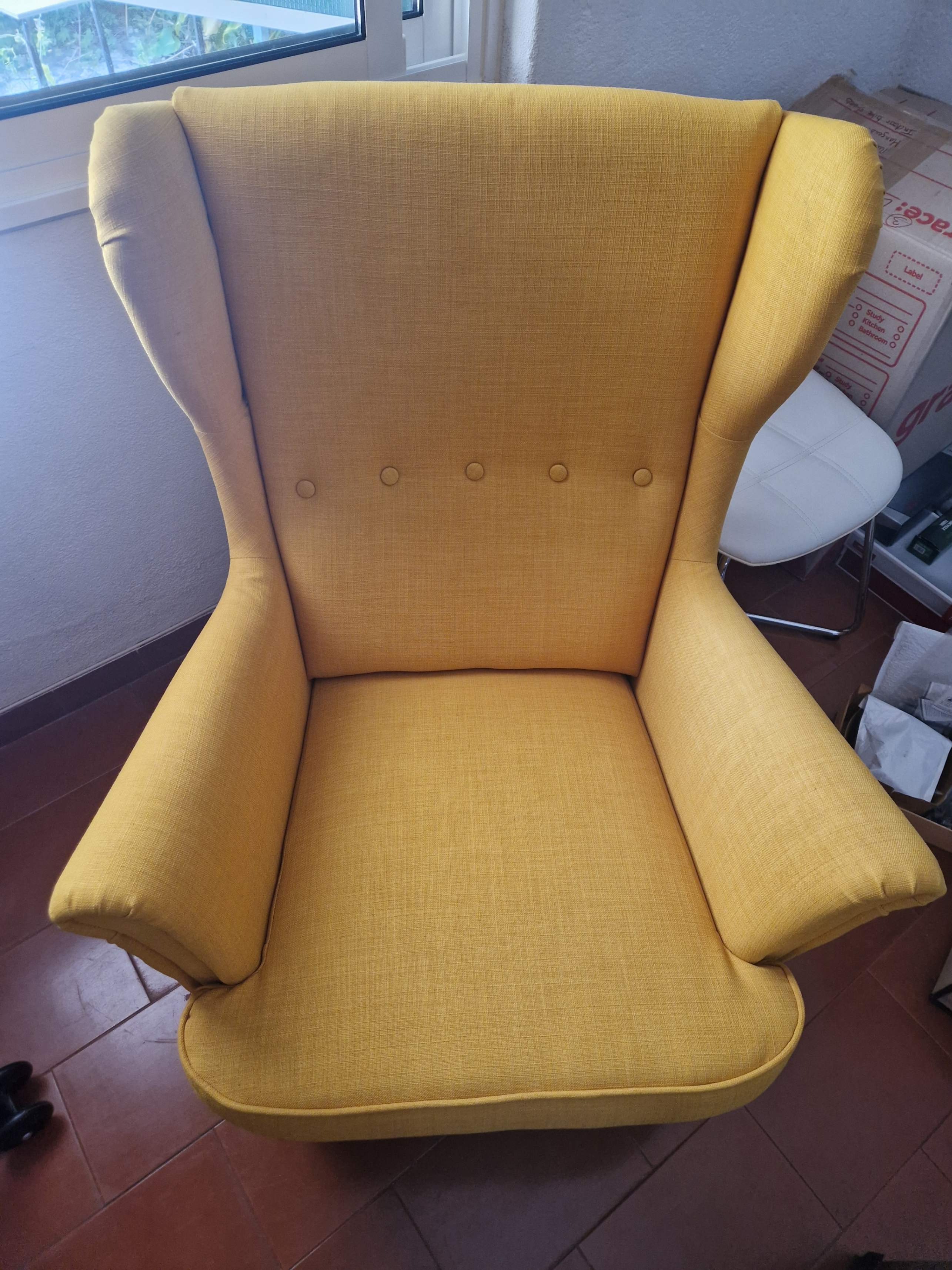 STRANDMON Wing chair, Skiftebo yellow, Width: 82 cm