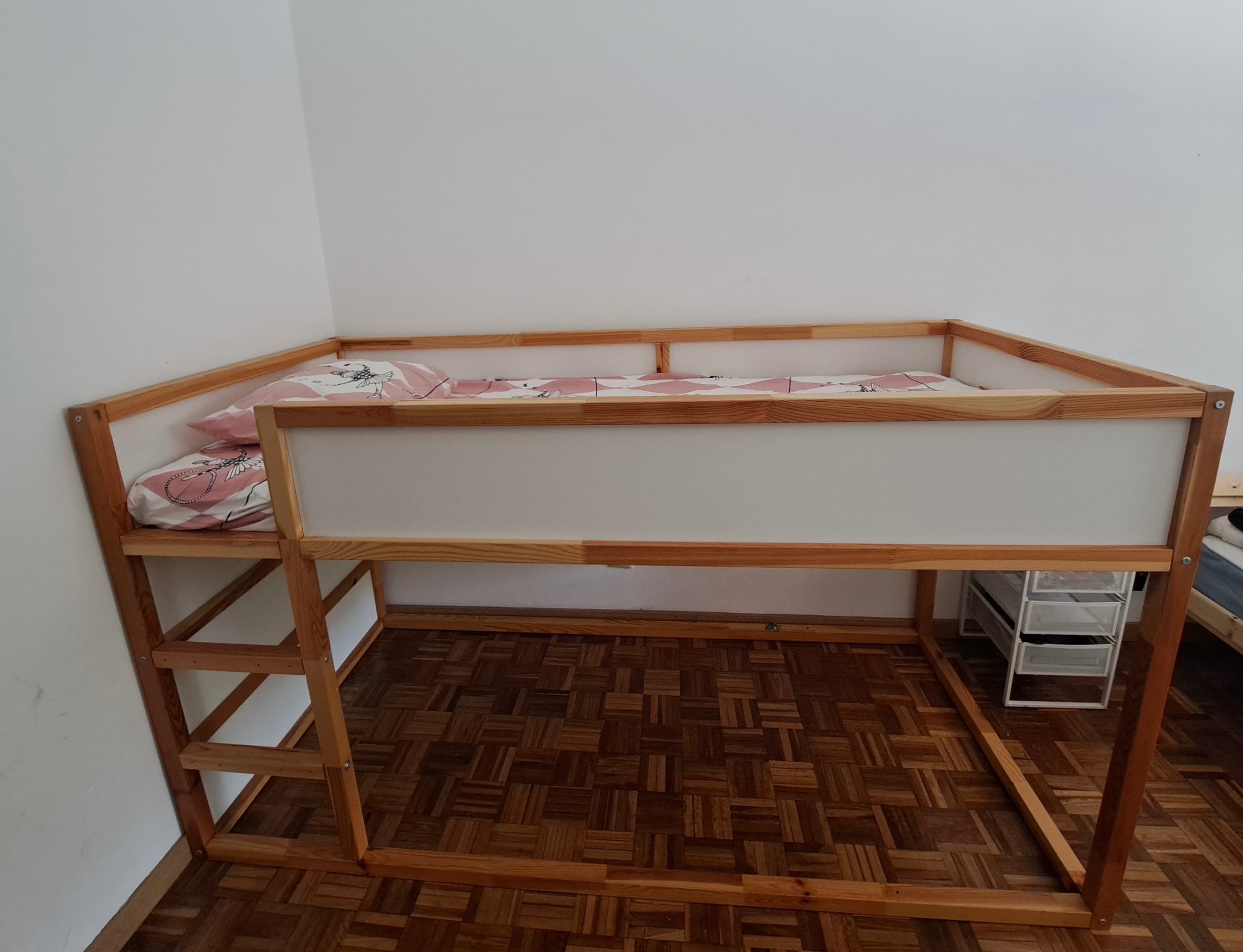 KURA Reversible bed, white, pine, 90x200 cm