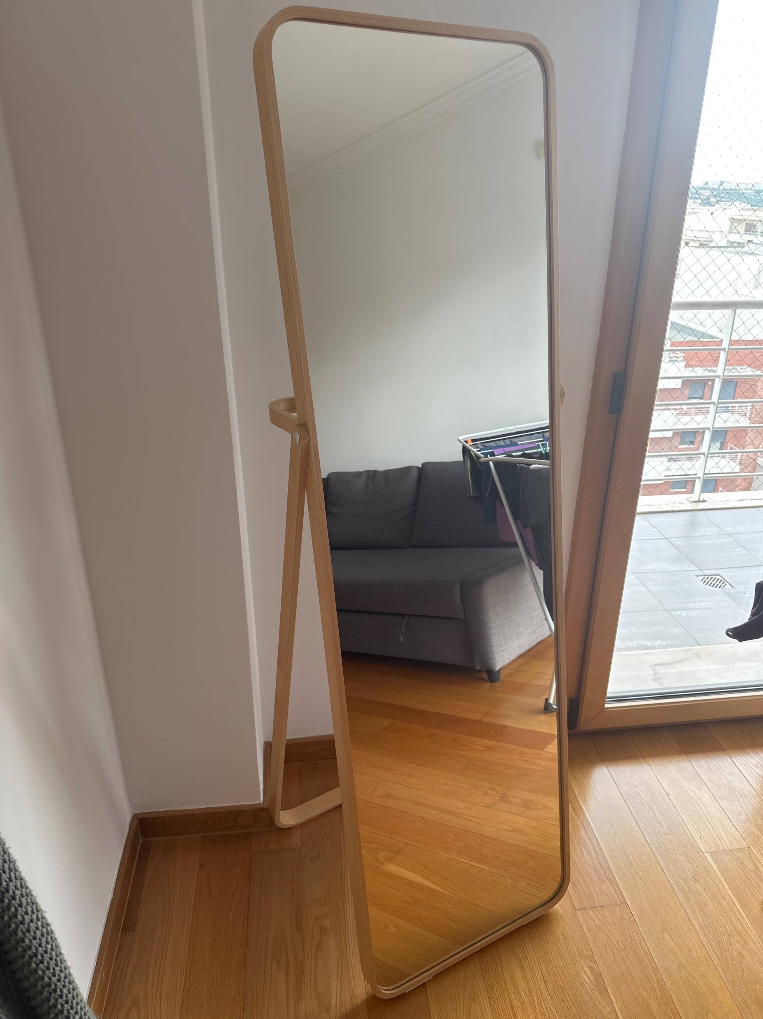 IKORNNES Standing mirror, ash, 52x167 cm
