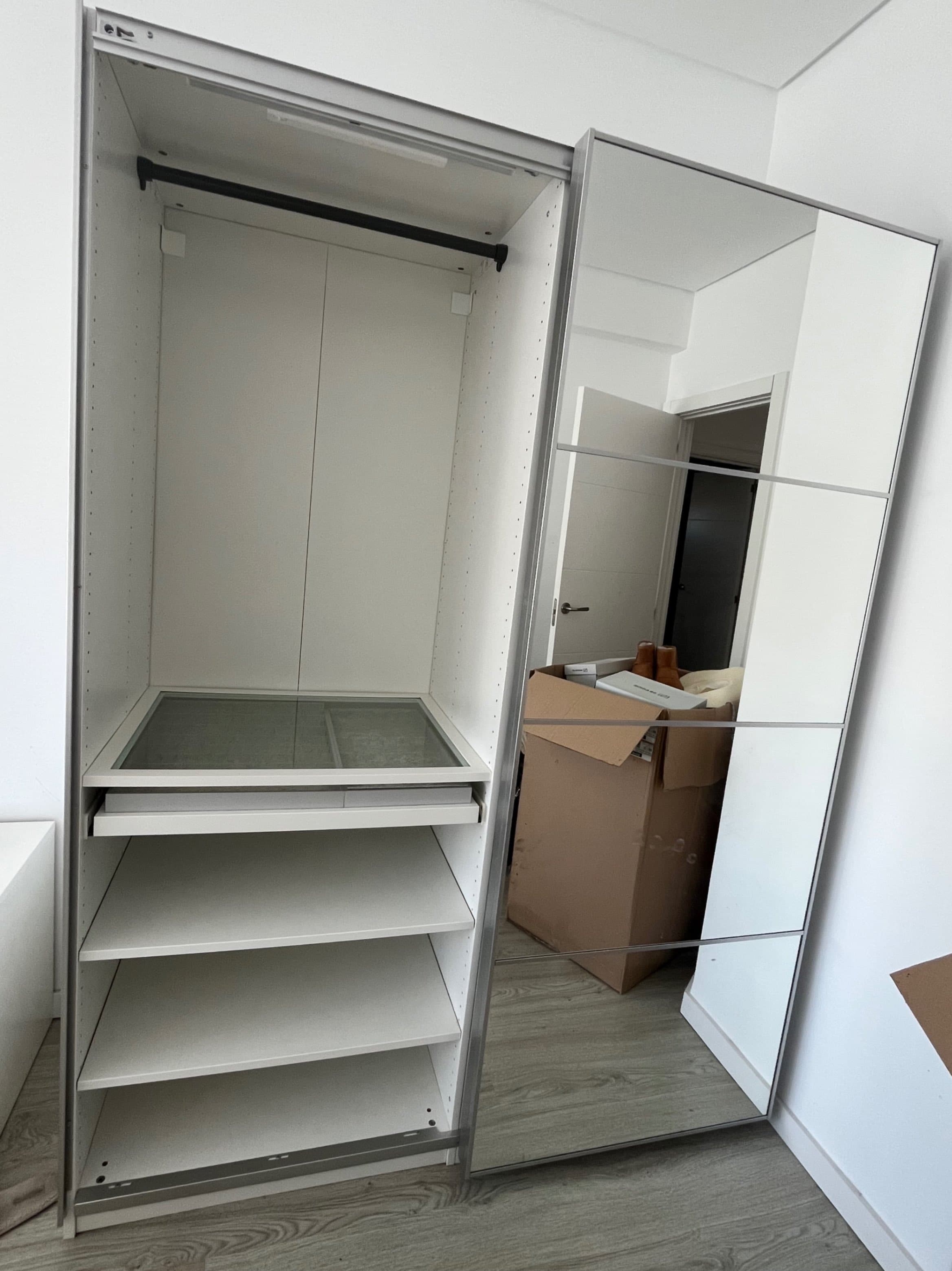 PAX / MEHAMN/AULI wardrobe with sliding doors, white double sided/light green mirror glass, 200x66x201 cm