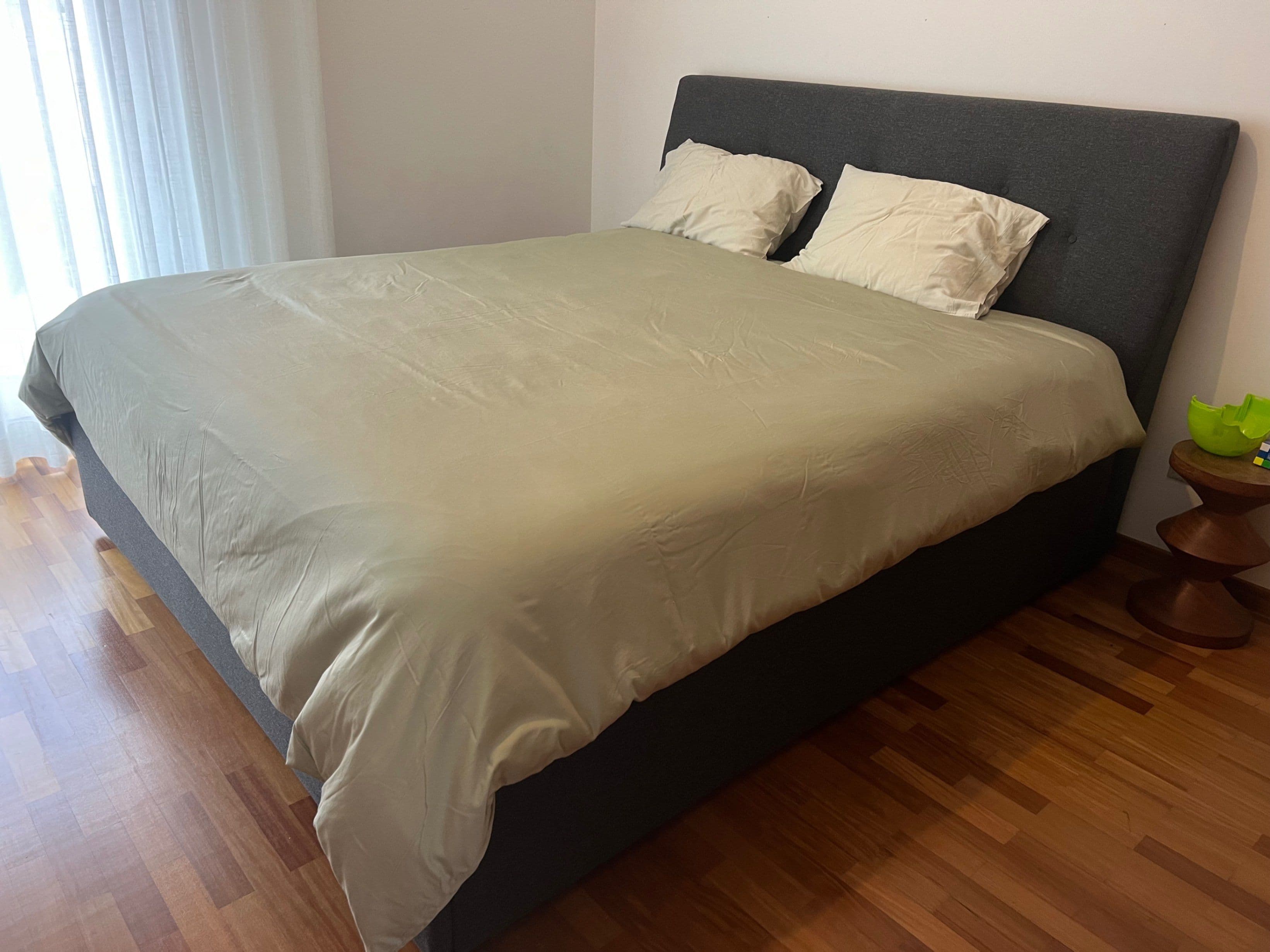IDANÄS upholstered ottoman bed, Gunnared dark grey, 180x200 cm