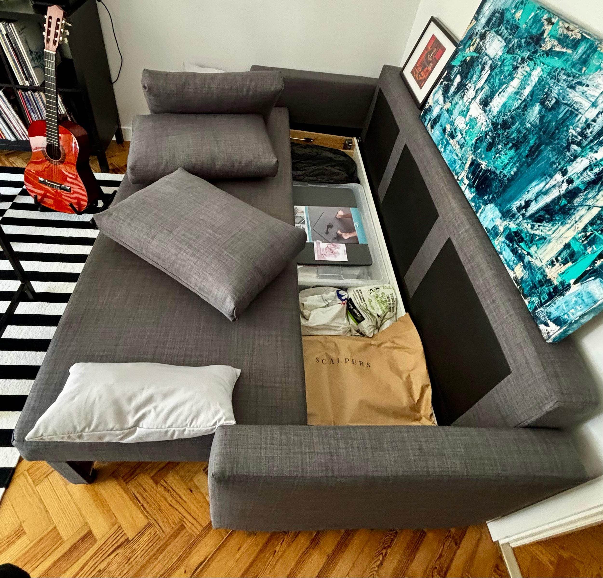 FRIHETEN Sofá-cama de 3 lugares, Skiftebo cinz esc