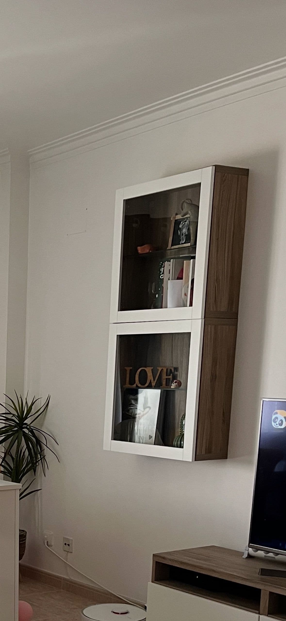 BESTÅ shelf unit with glass door, white stained oak effect Glassvik/white/light green clear glass, 60x42x64 cm