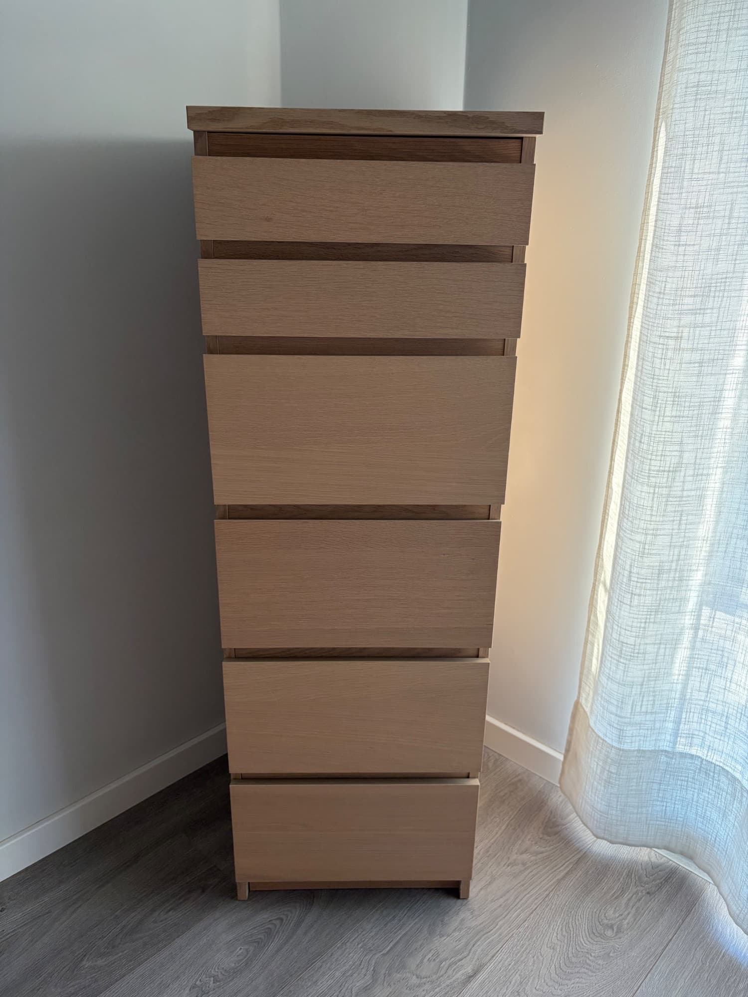MALM chest of 6 drawers, oak veneer/mirror glass