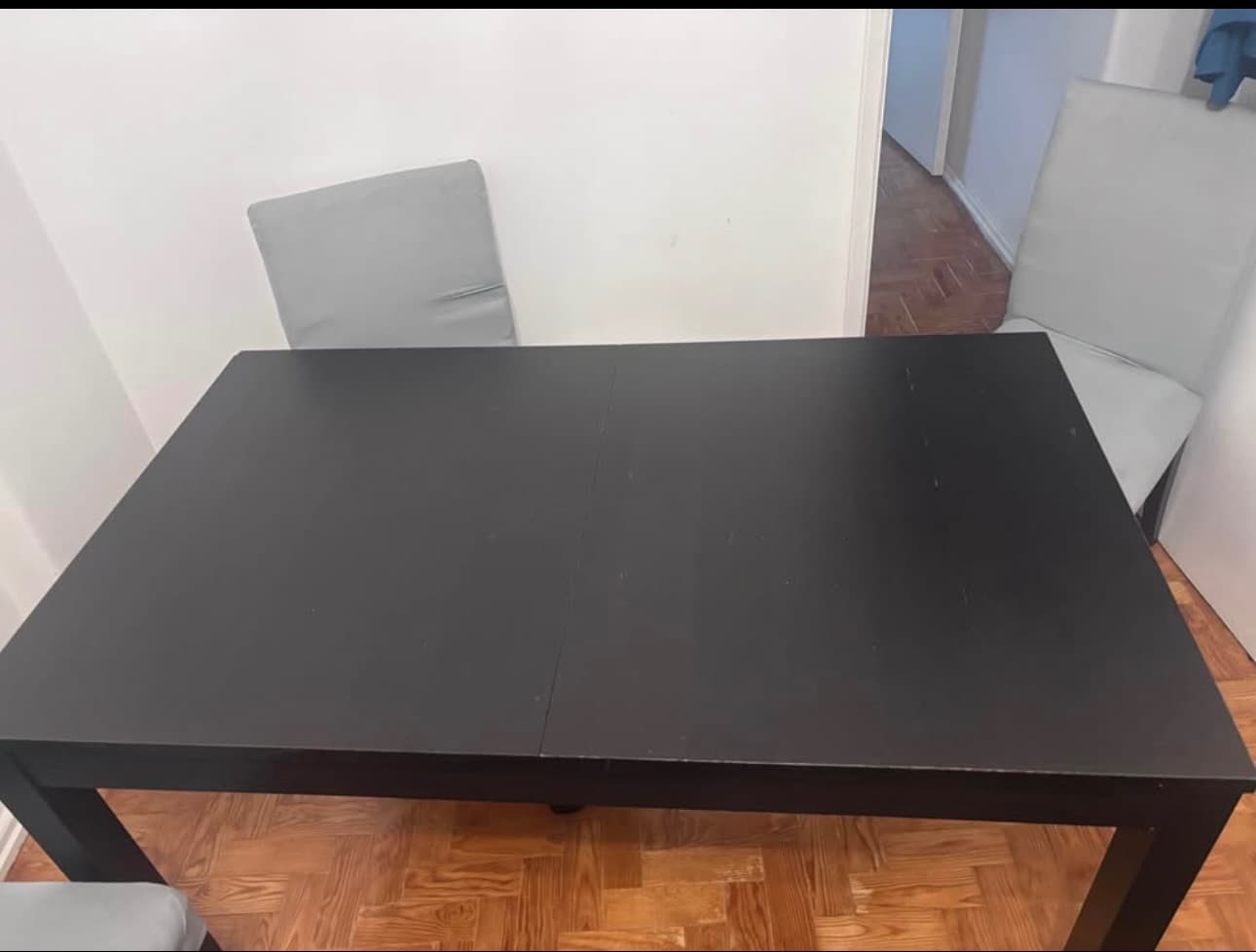 BJURSTA + 6 CADEIRAS extendable table, brown-black