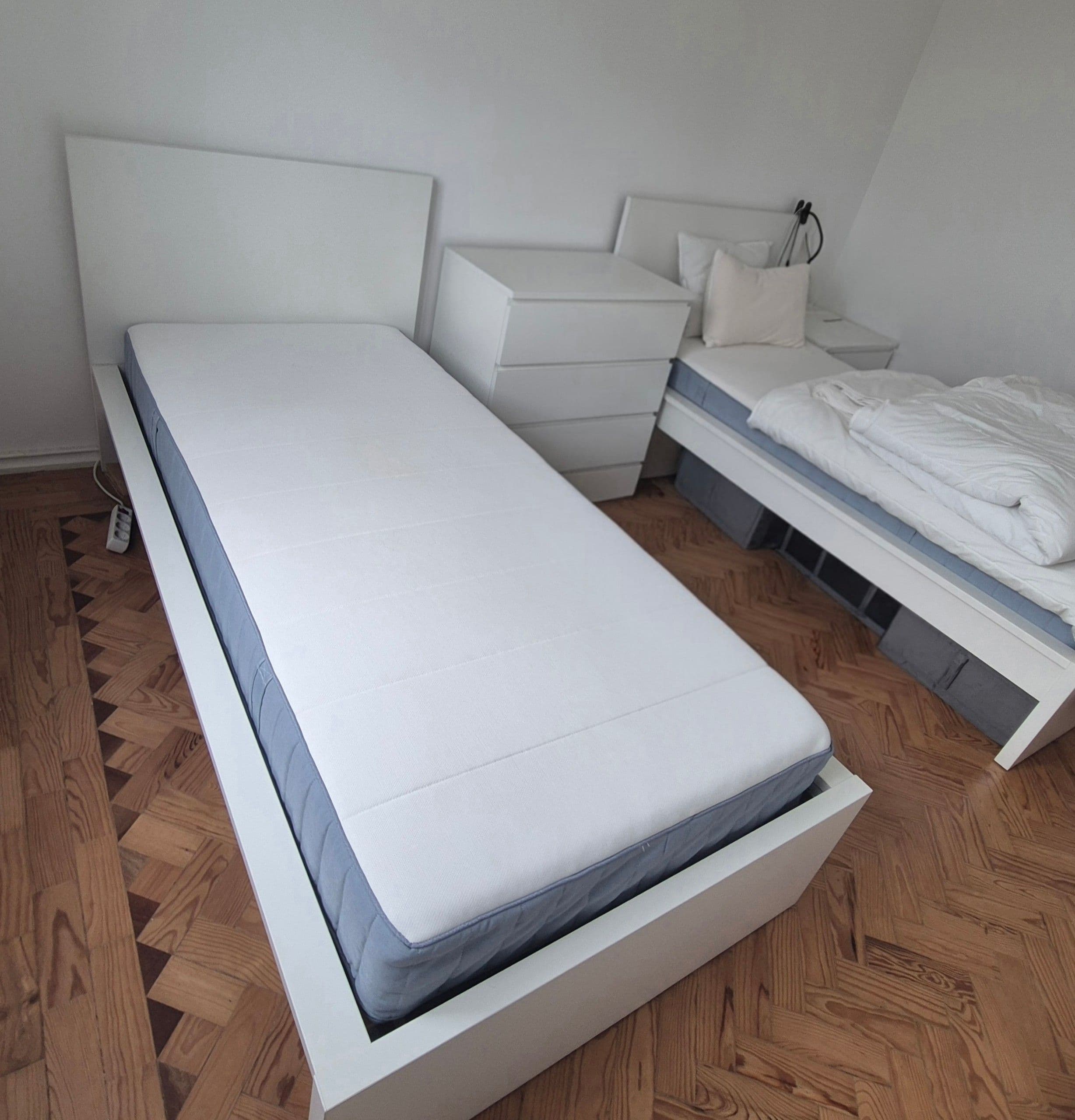 MALM bed frame, high, white/Luröy, 90x200 cm