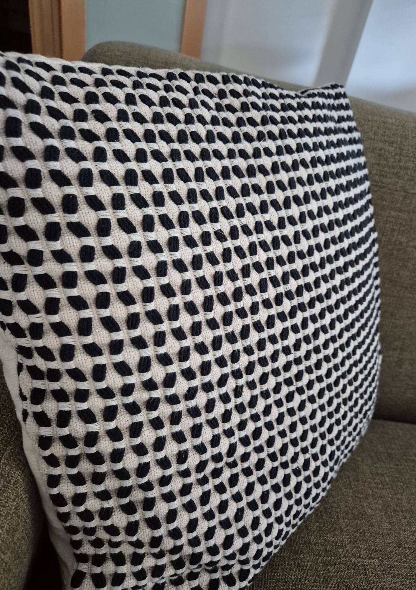 KUSTFLY cushion cover, beige/black, 50x50 cm