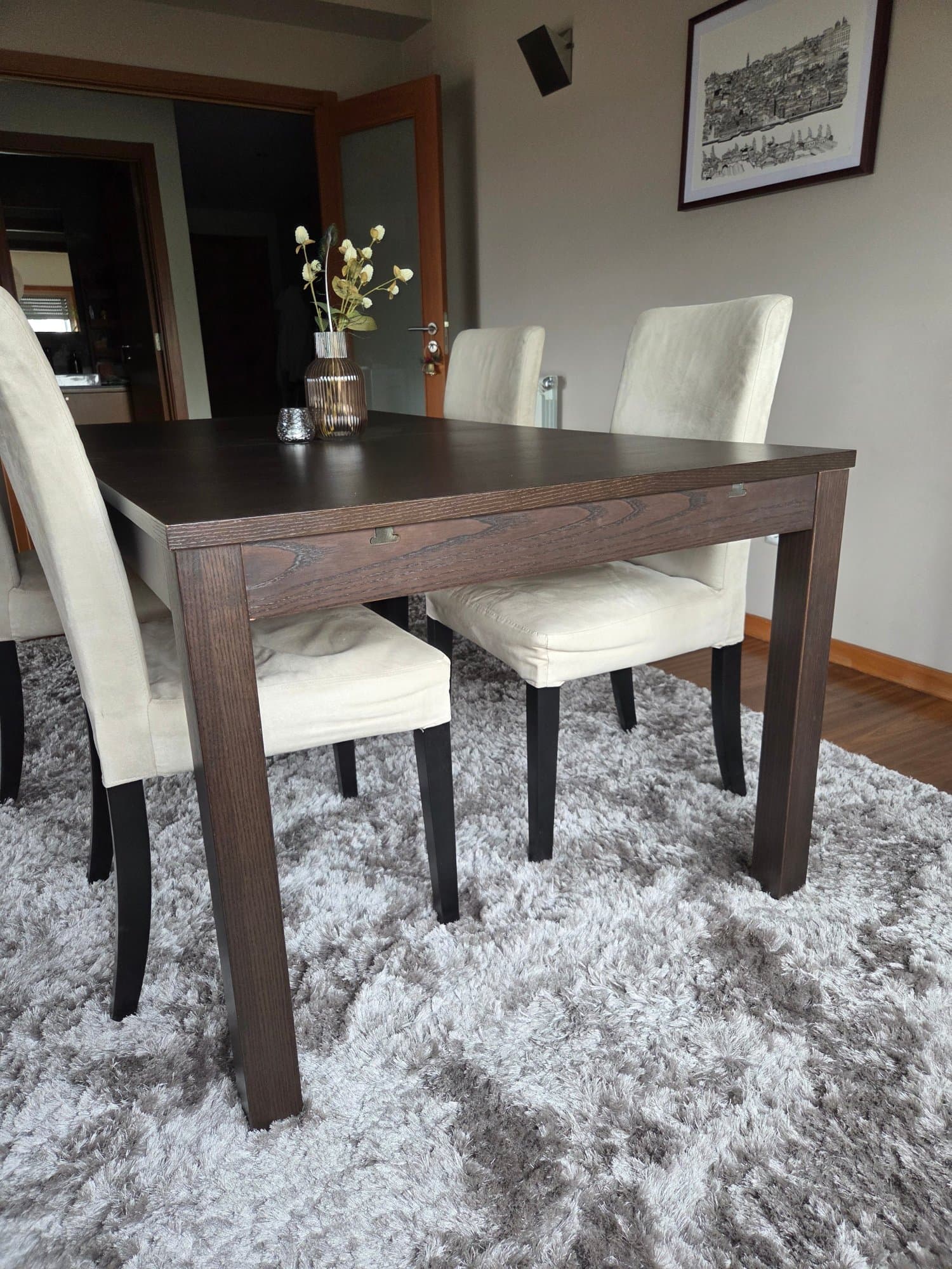 MESA E 4 CADEIRAS mesa extensível, castanho