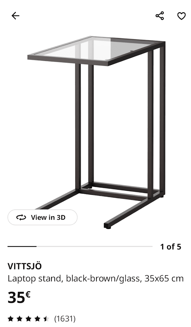 VITTSJÖ MESA Laptop stand, black-brown, glass, 35x65 cm