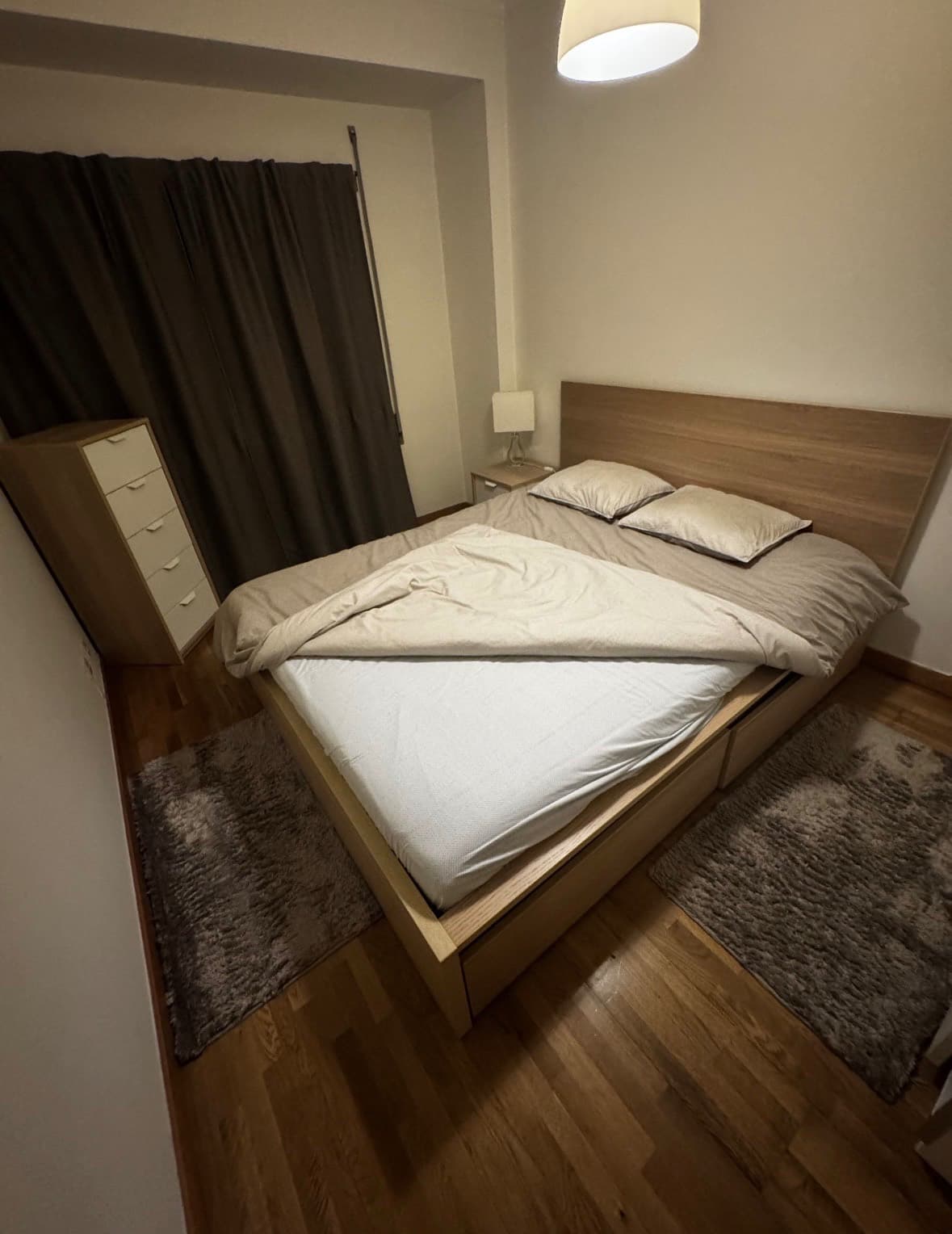 COLC RIPAS GAVETAS bed frame, high, w 4 storage boxes, white stained oak veneer/Leirsund