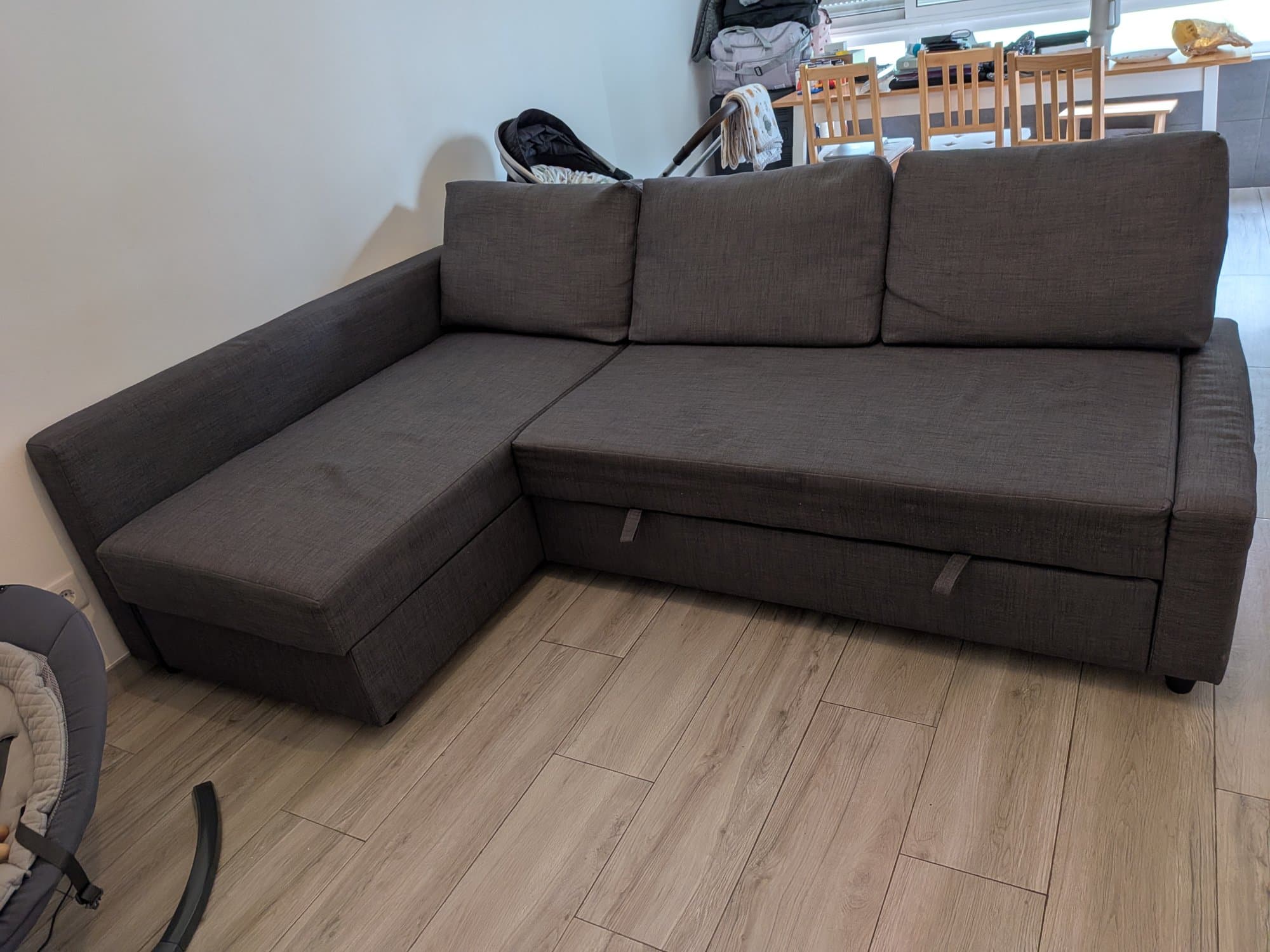 FRIHETEN corner sofa-bed with storage, Hyllie dark grey
