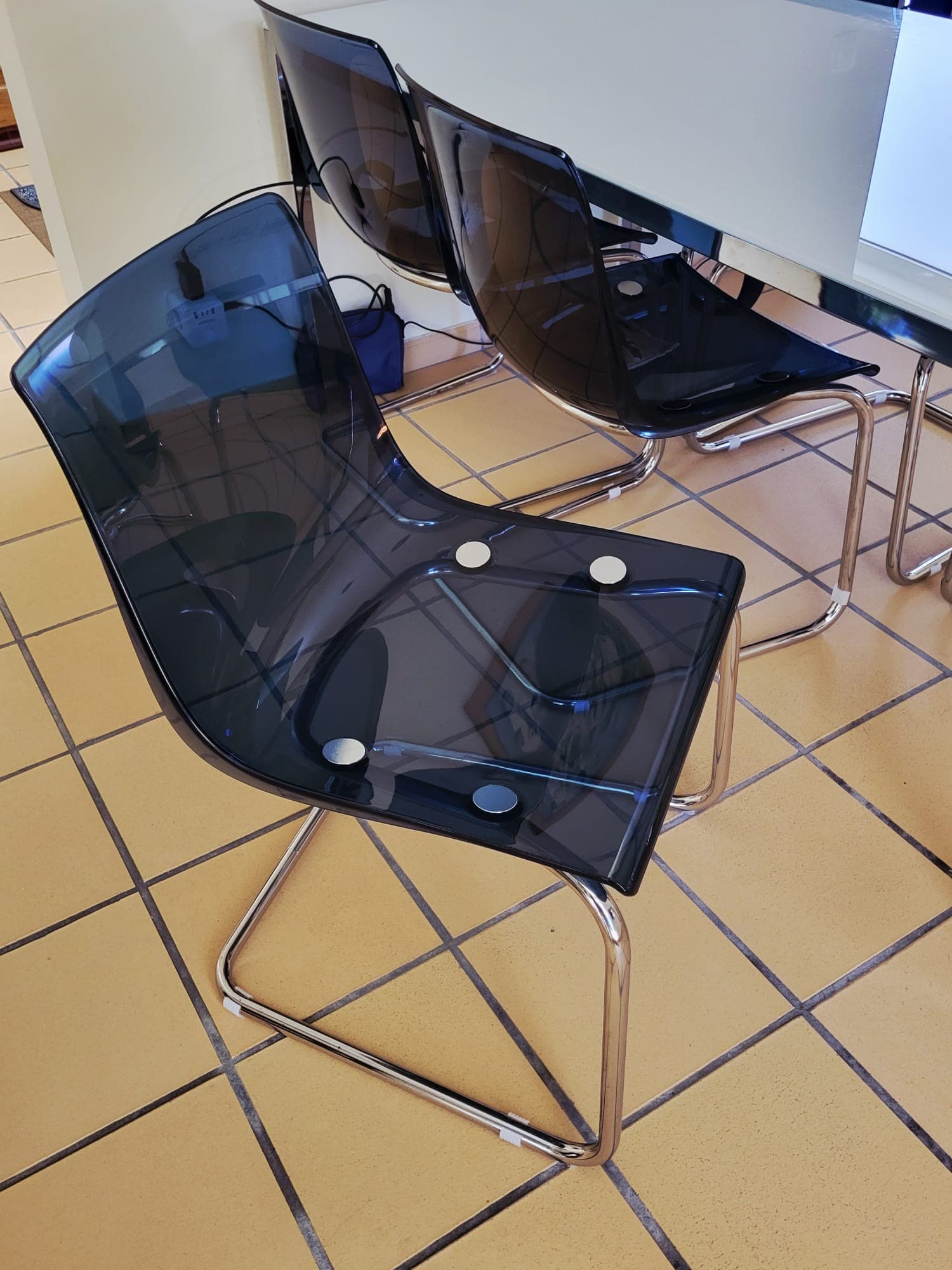 6 CADEIRAS TOBIAS chair, blue/chrome-plated