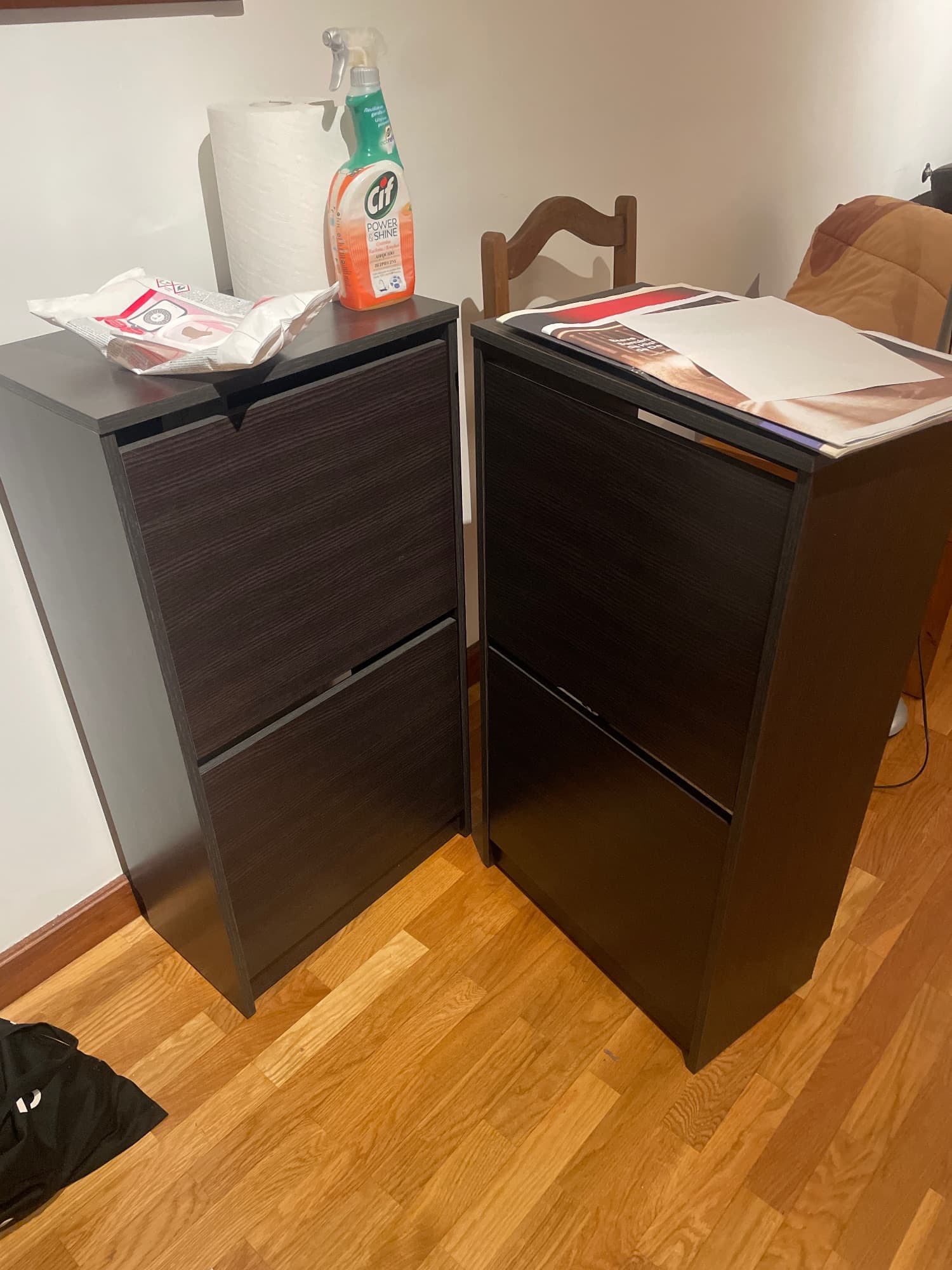 BISSA shoe cabinet with 2 compartments, black-brown, 49x28x93 cm