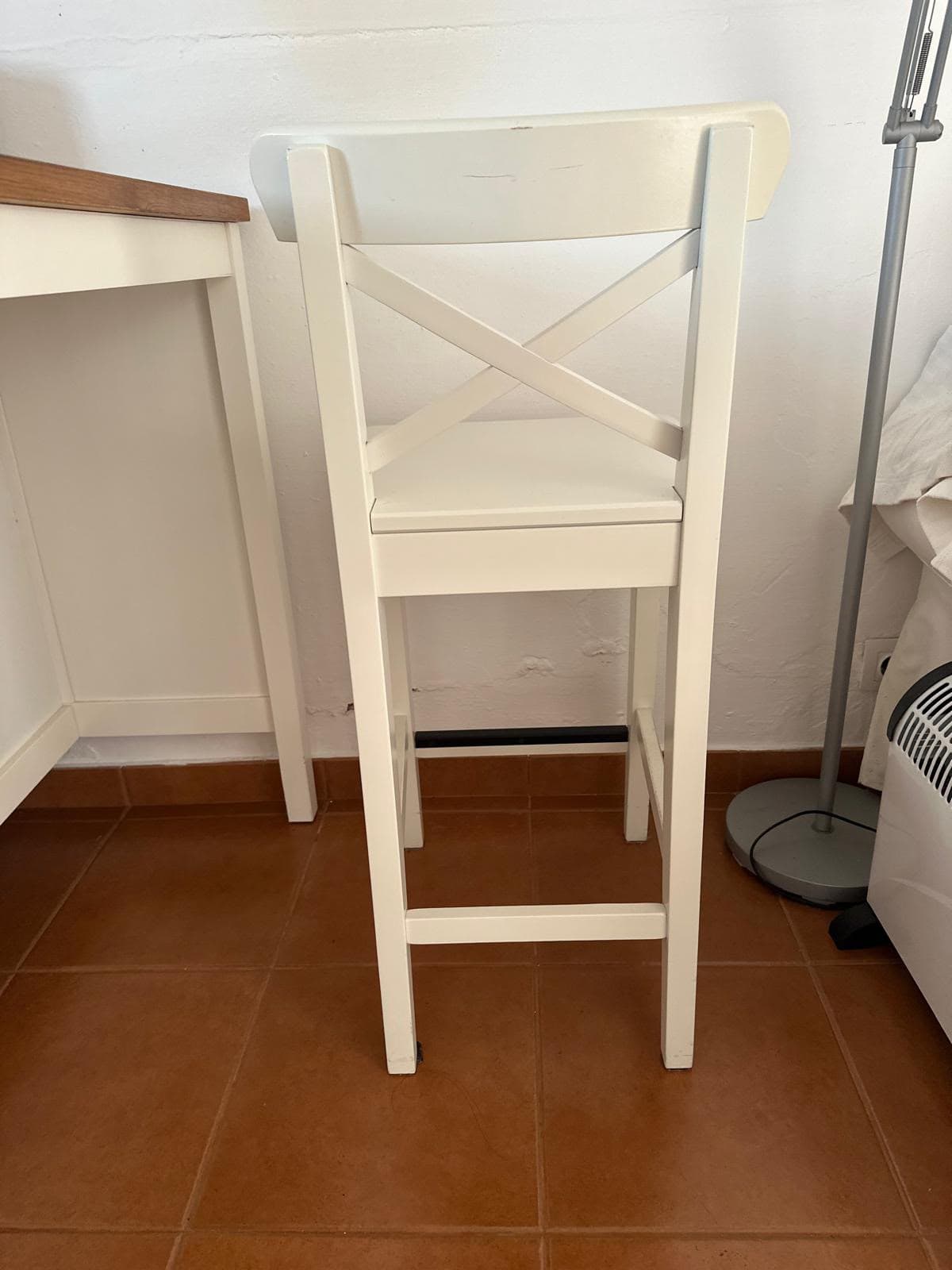 ROSENTORP bar stool with backrest, counter height/white, 63 cm