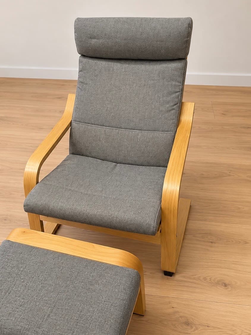POÄNG (POL+REP) armchair and footstool, oak/Kelinge beige