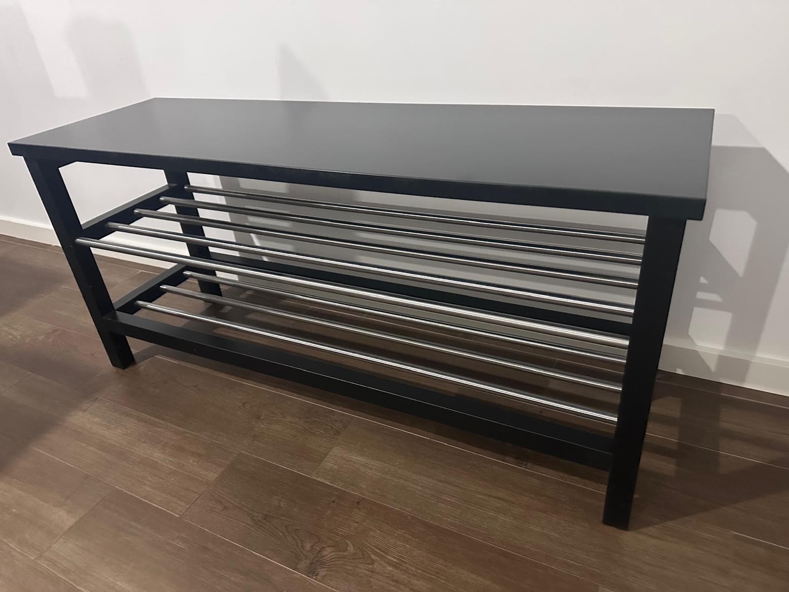 TJUSIG bench with shoe storage, black, 108x34x50 cm