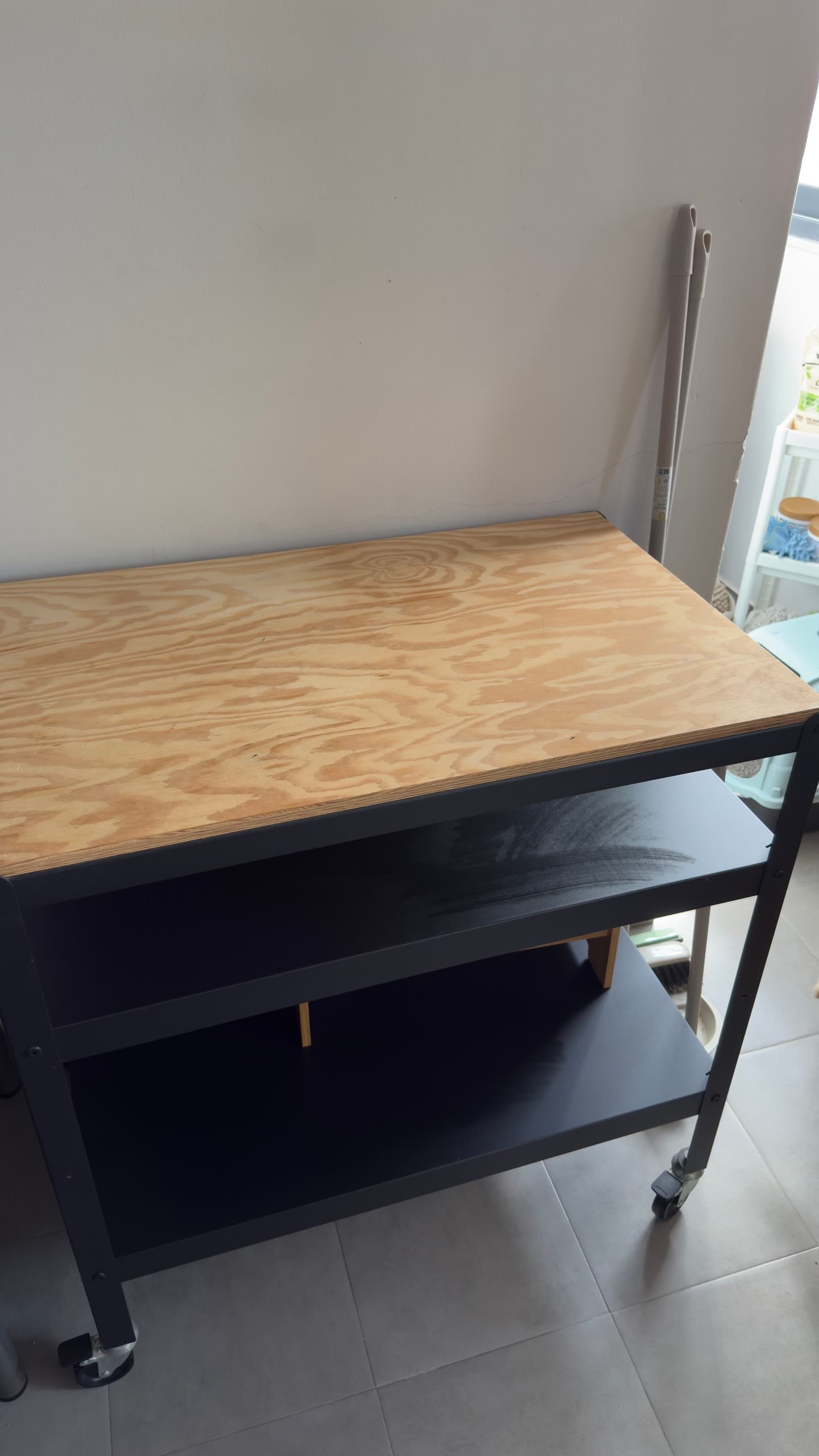 BROR Trolley, black, pine plywood, Length: 85 cm