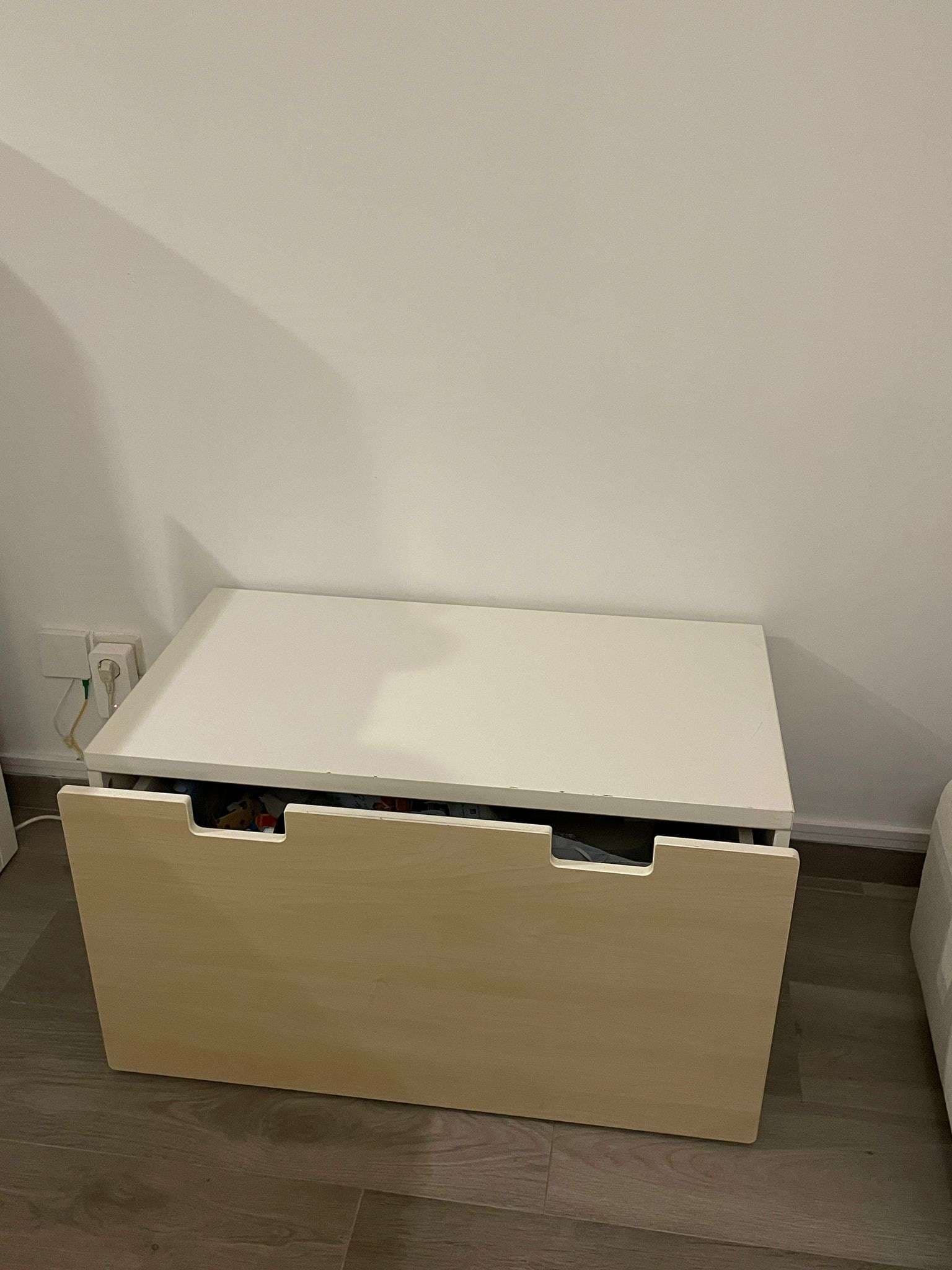 SMÅSTAD bench with toy storage, white/birch, 90x52x48 cm
