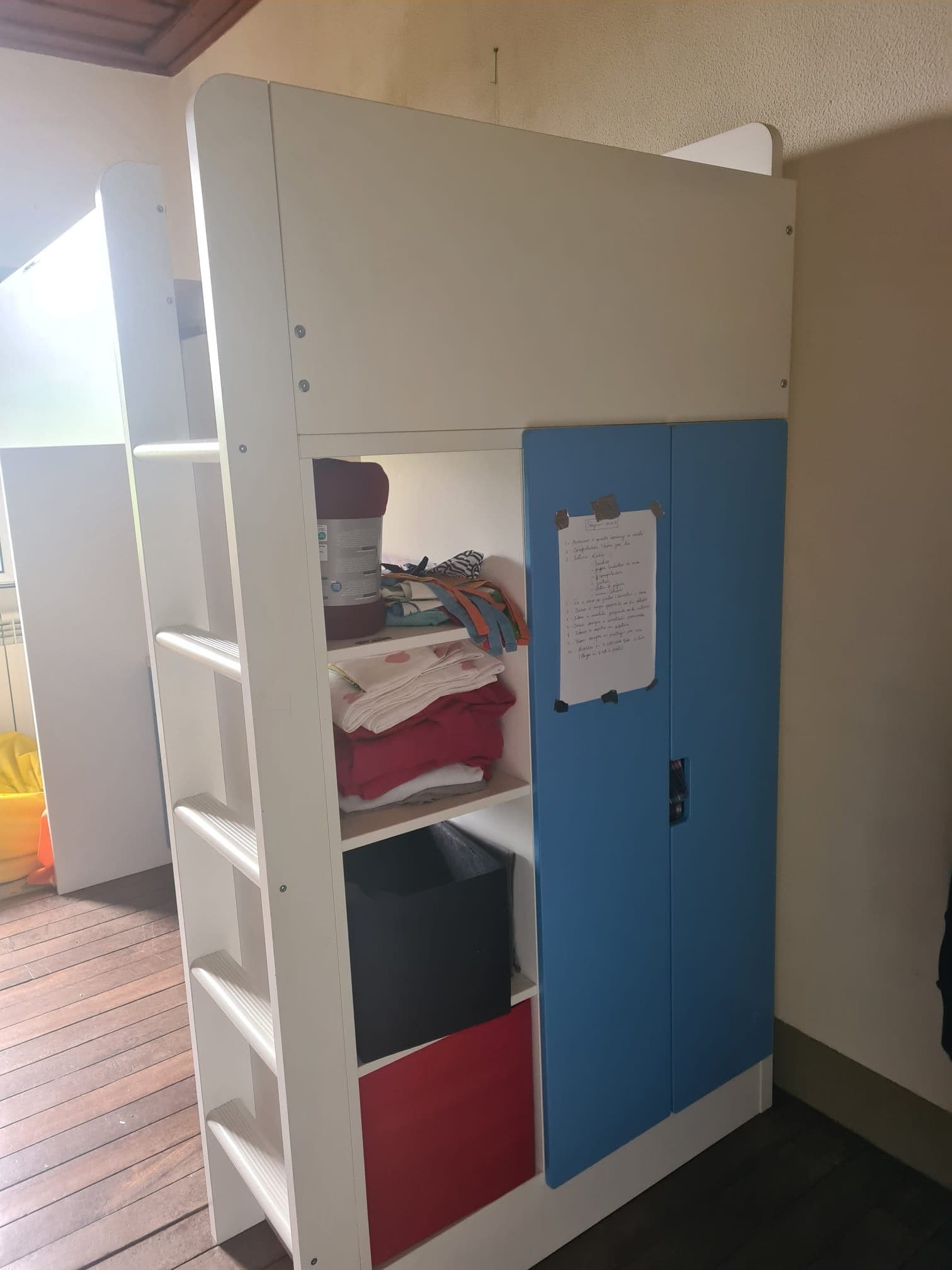 SMÅSTAD loft bed, white blue/with desk with 4 drawers, 90x200 cm