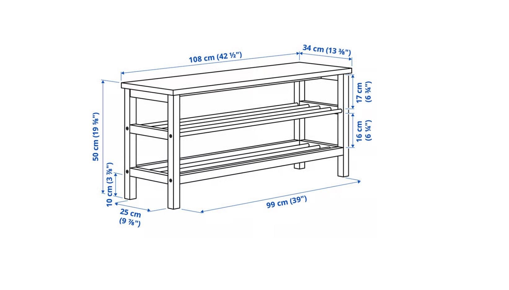 TJUSIG bench with shoe storage, black, 108x34x50 cm