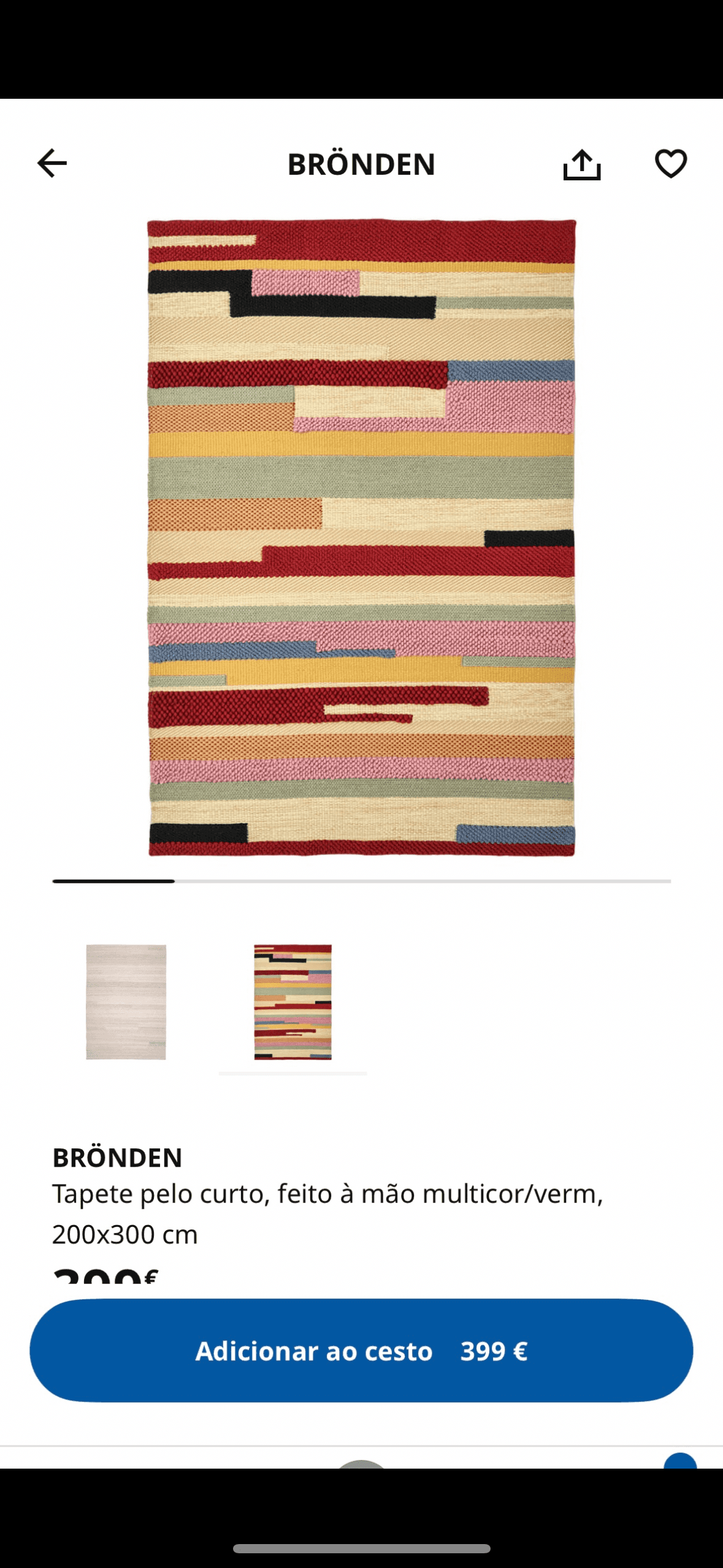 BRÖNDEN rug, low pile, handmade multicolour/red, 200x300 cm