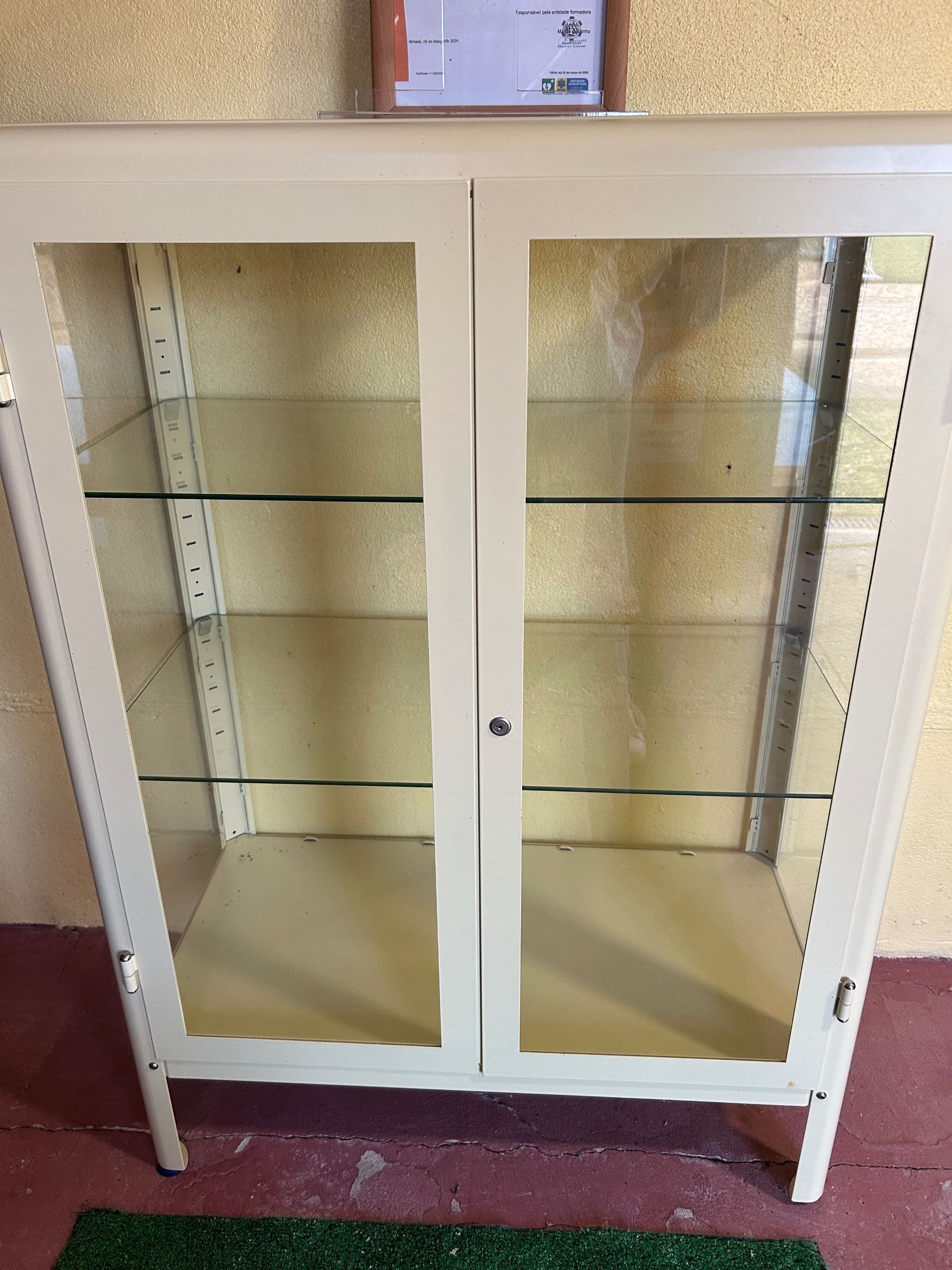FABRIKÖR glass-door cabinet, light yellow, 81x113 cm