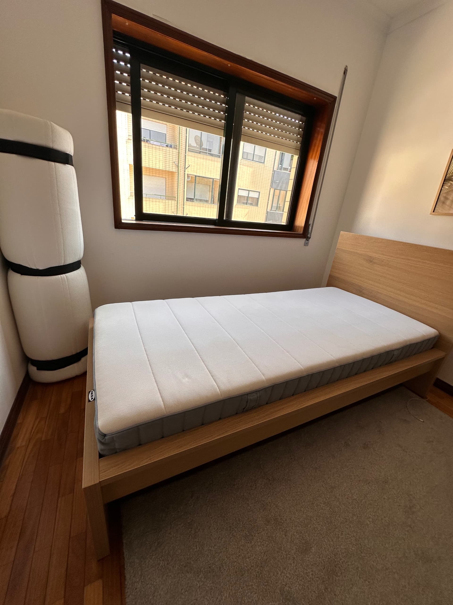MALM estrutura de cama, chapa de carvalho c/velatura branca, 90x200 cm